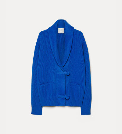 wool and cashmere ribbed knit cardigan lapislazzuli