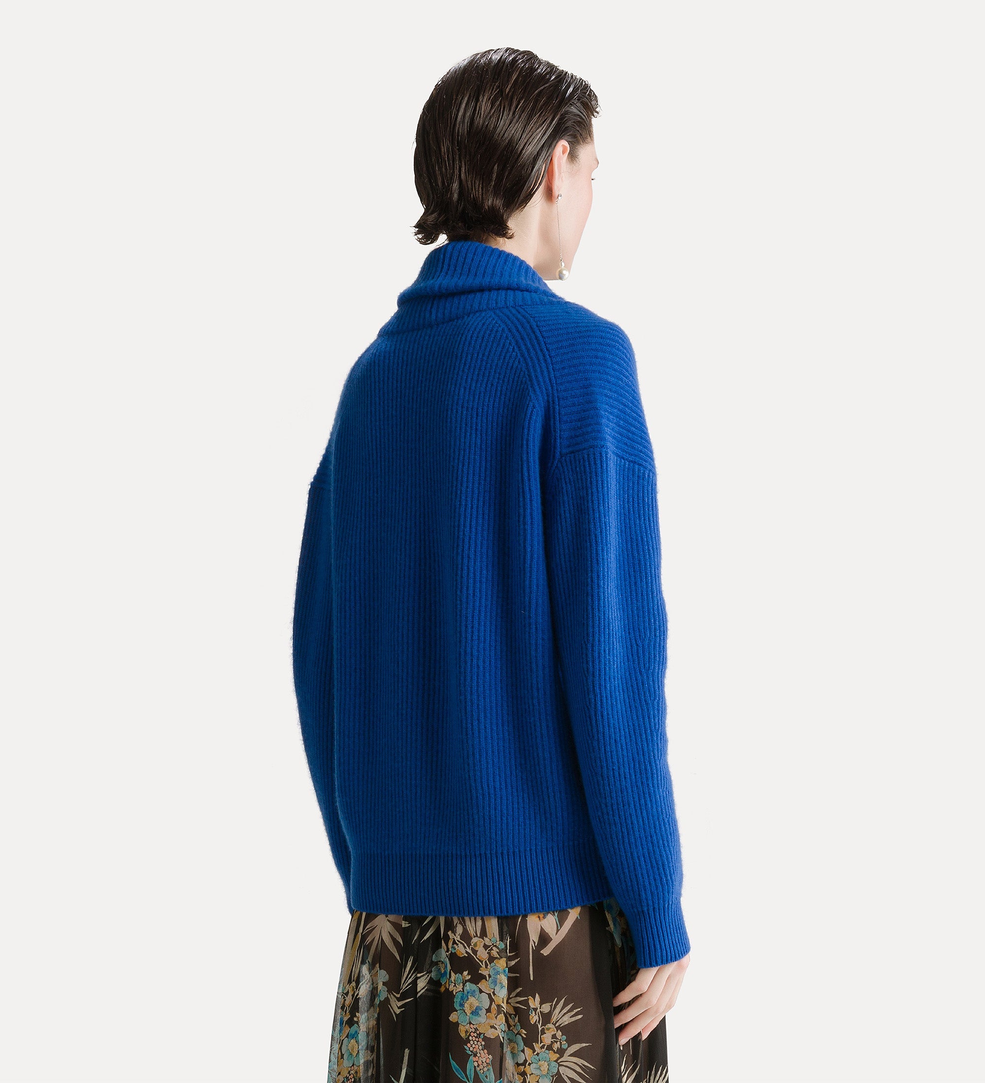 wool and cashmere ribbed knit cardigan lapislazzuli