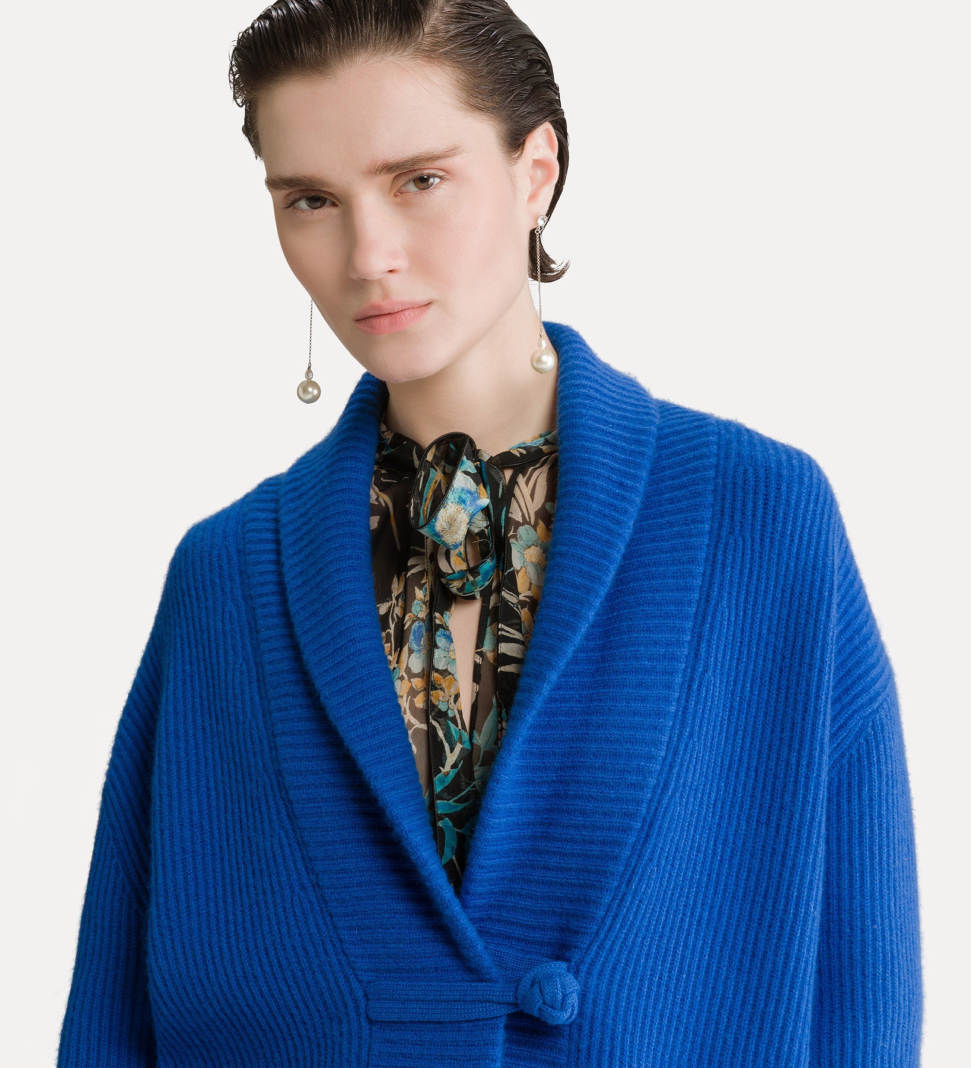 wool and cashmere ribbed knit cardigan lapislazzuli