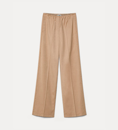 embroidered trousers in grain de poudre mandorla