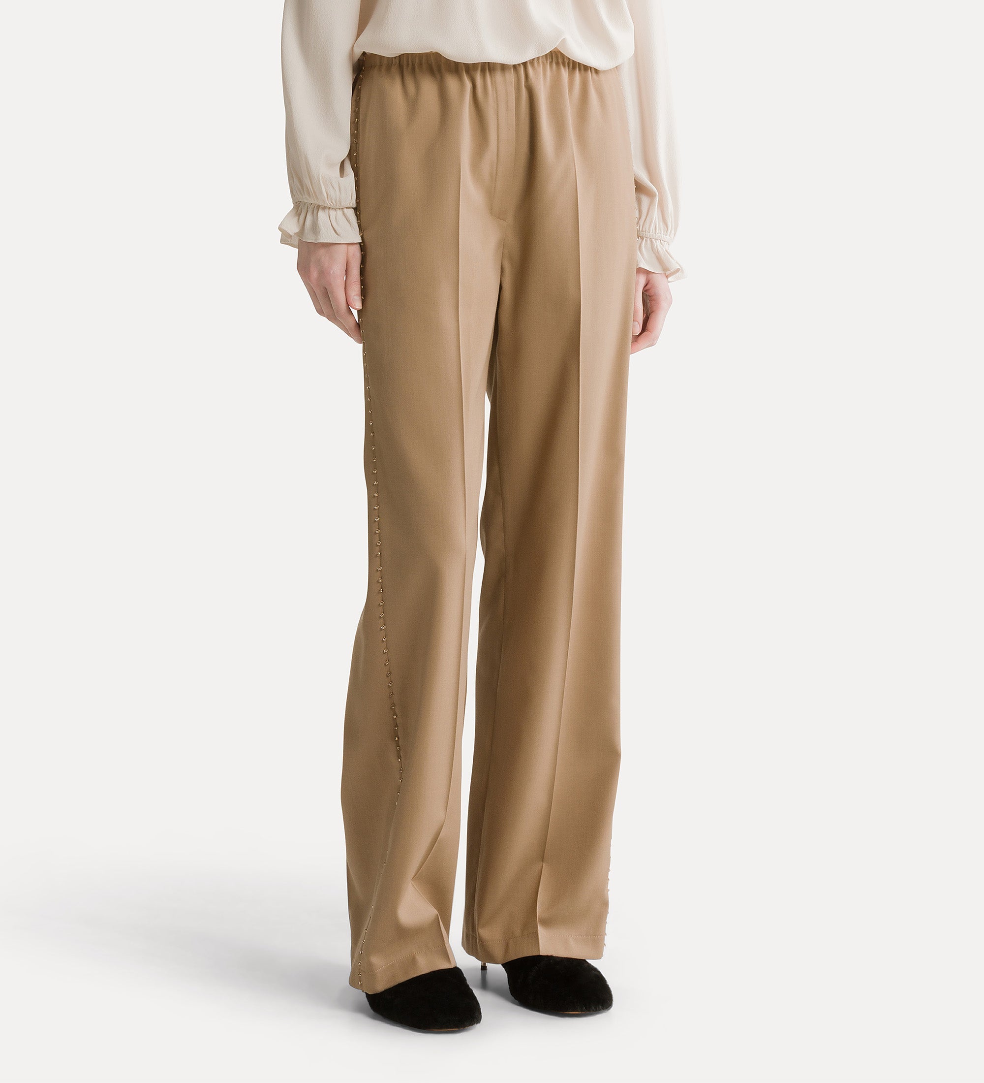 pantalone elastico ricamato grain de poudre mandorla