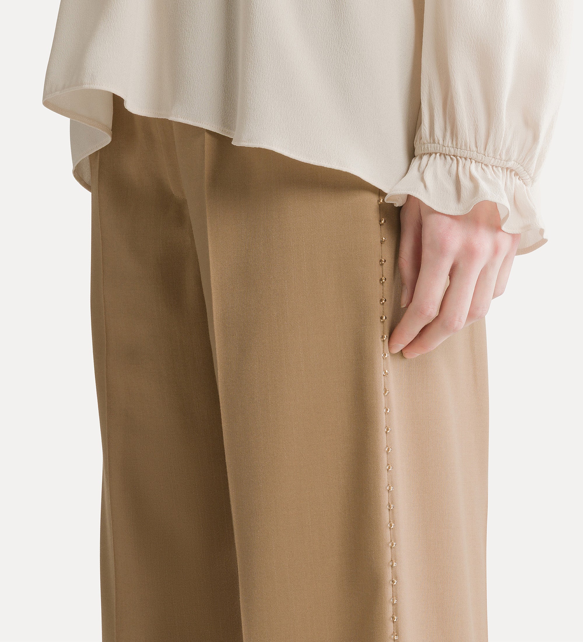pantalone elastico ricamato grain de poudre mandorla