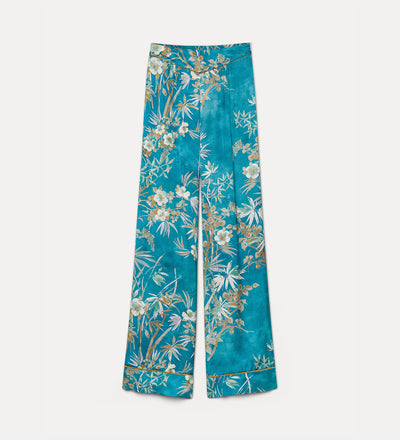 pantalon évasé en satin “le bambou secret” jade