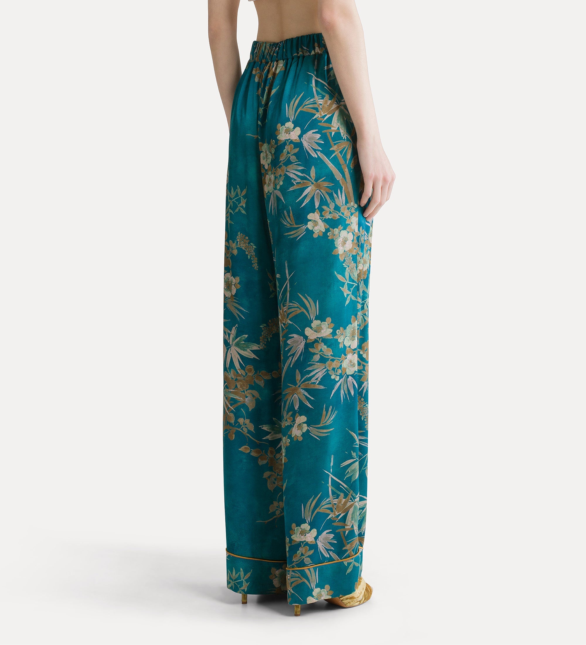“le bambou secret” satin flared trousers jade