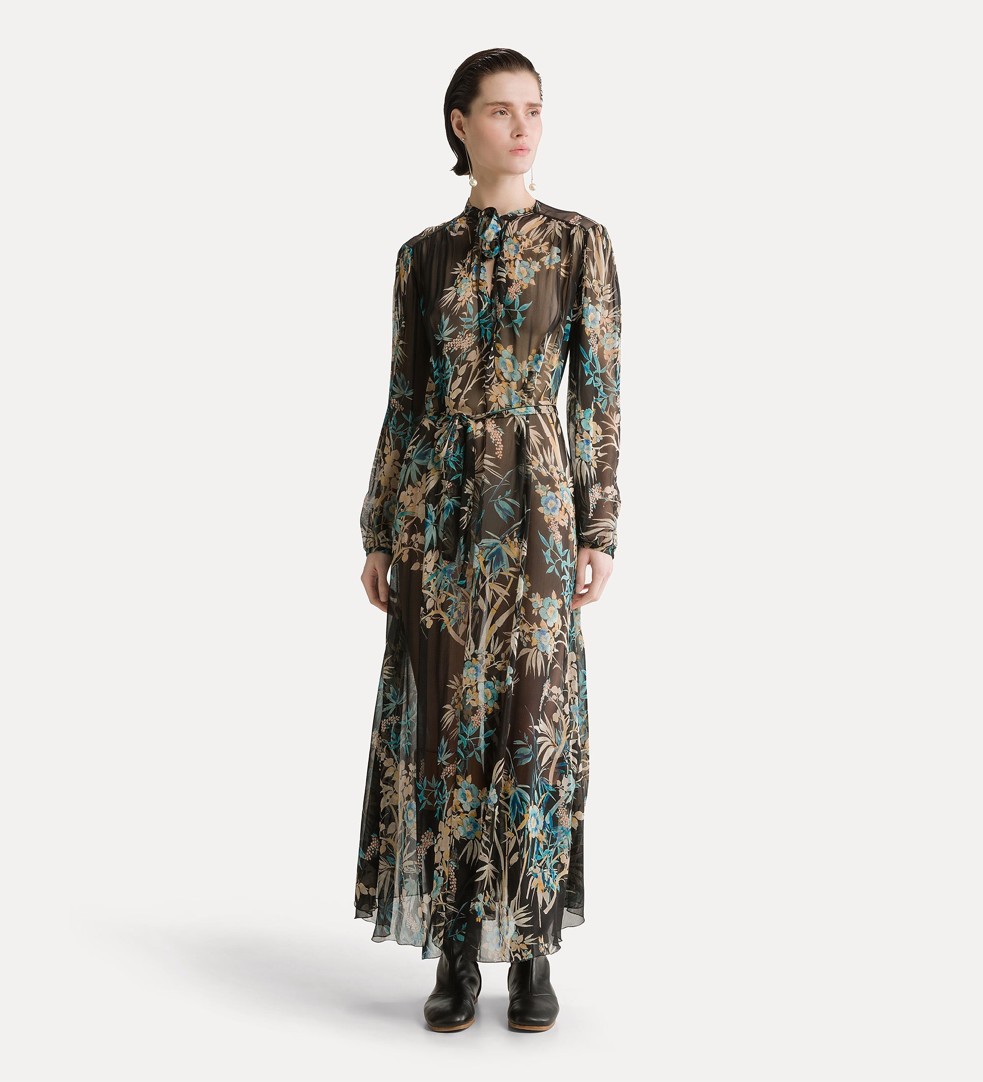 “le bambou secret” crepon midi dress ossidiana