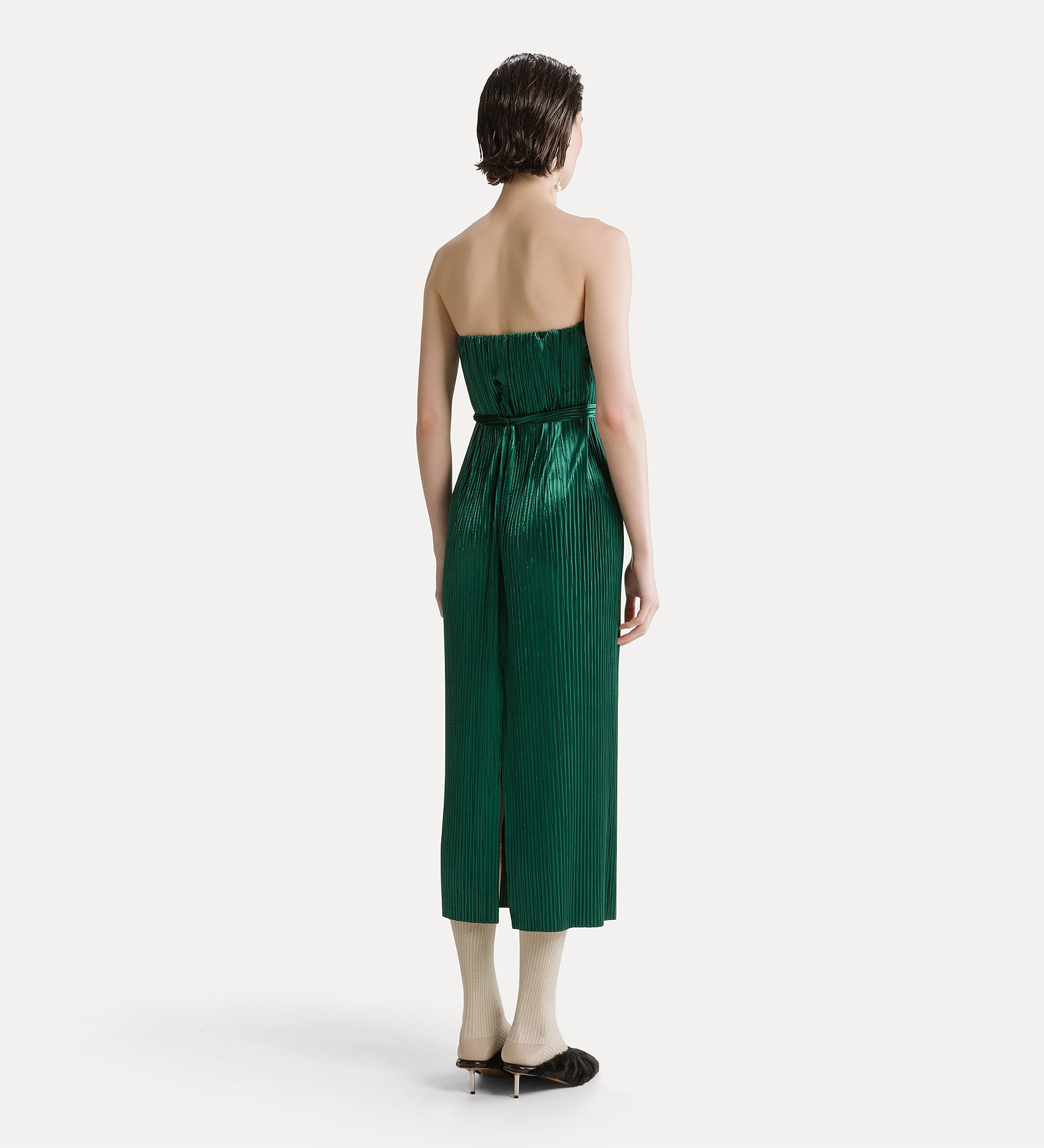 abito colonna midi plisss jersey silky velvet jade