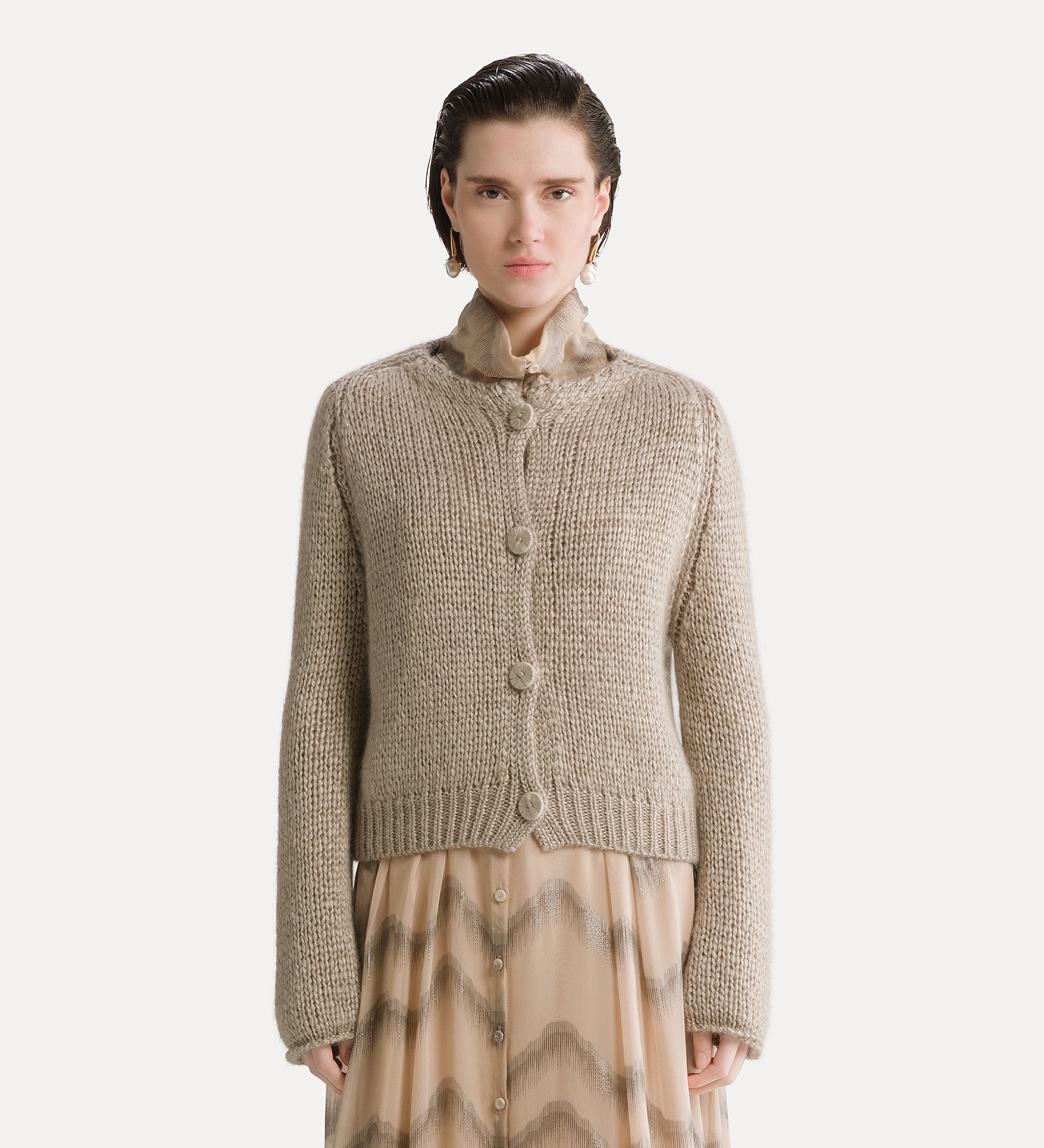 フェラガモ　シルクニット cashmere silk and mohair cardigan mandorla | forte_forte