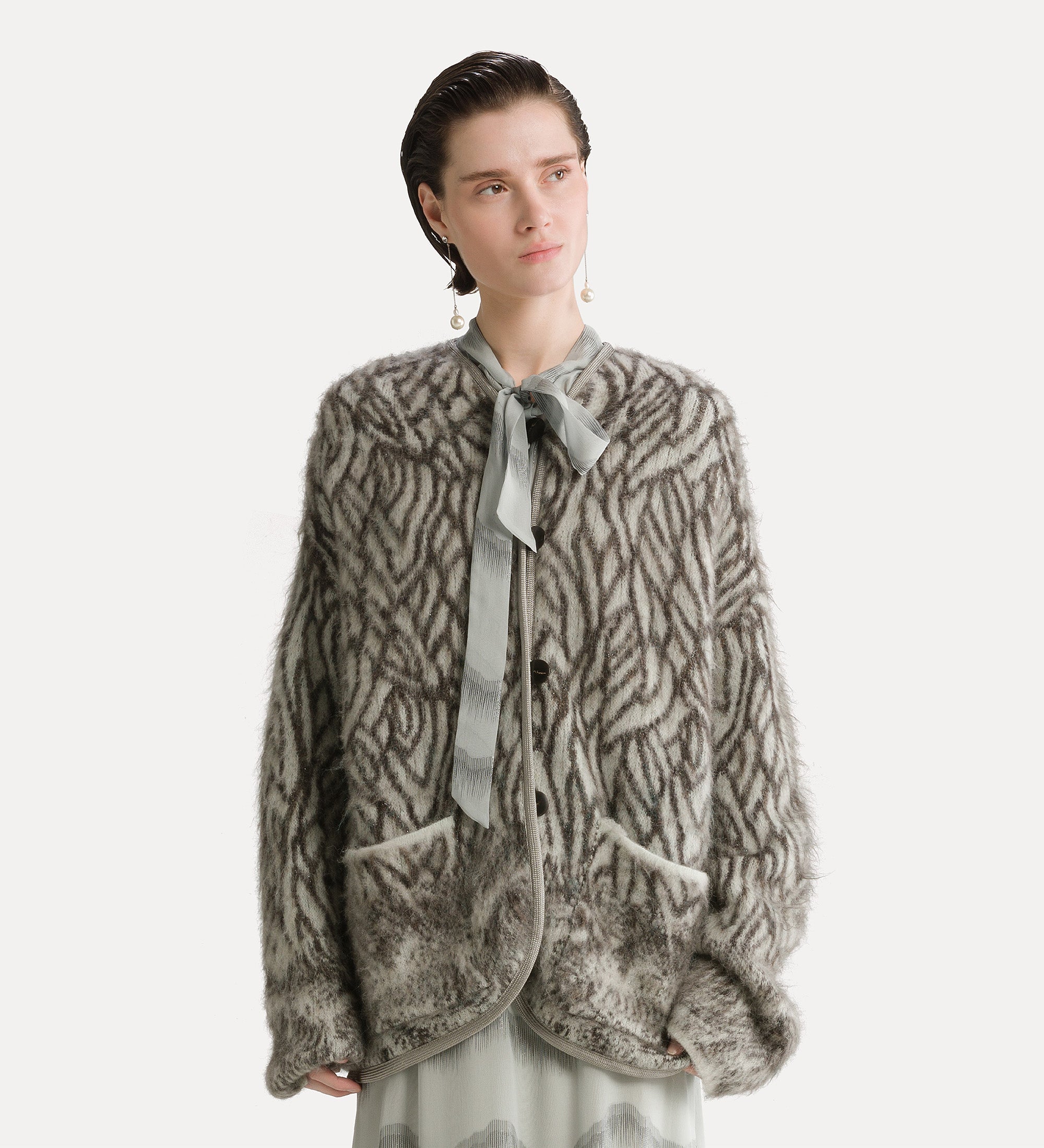 cappotto corto jaquard aplaca "plumes de heron" jade