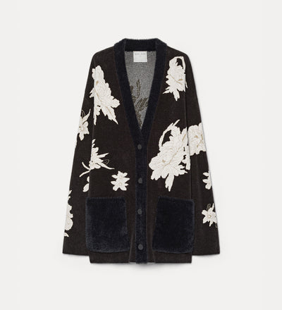 cardigan jacquard “the lotus” nero