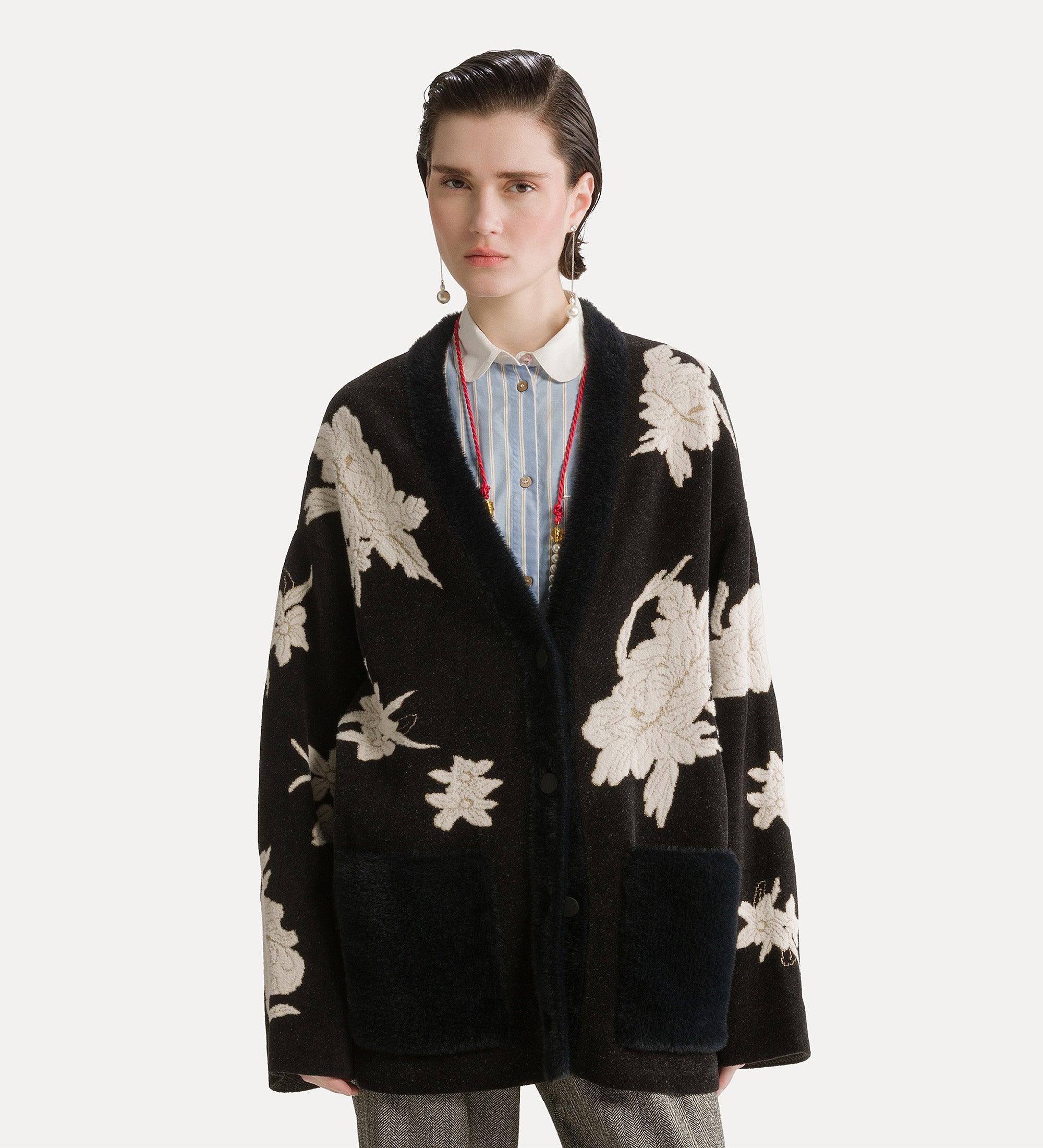 “the lotus” jacquard cardigan nero