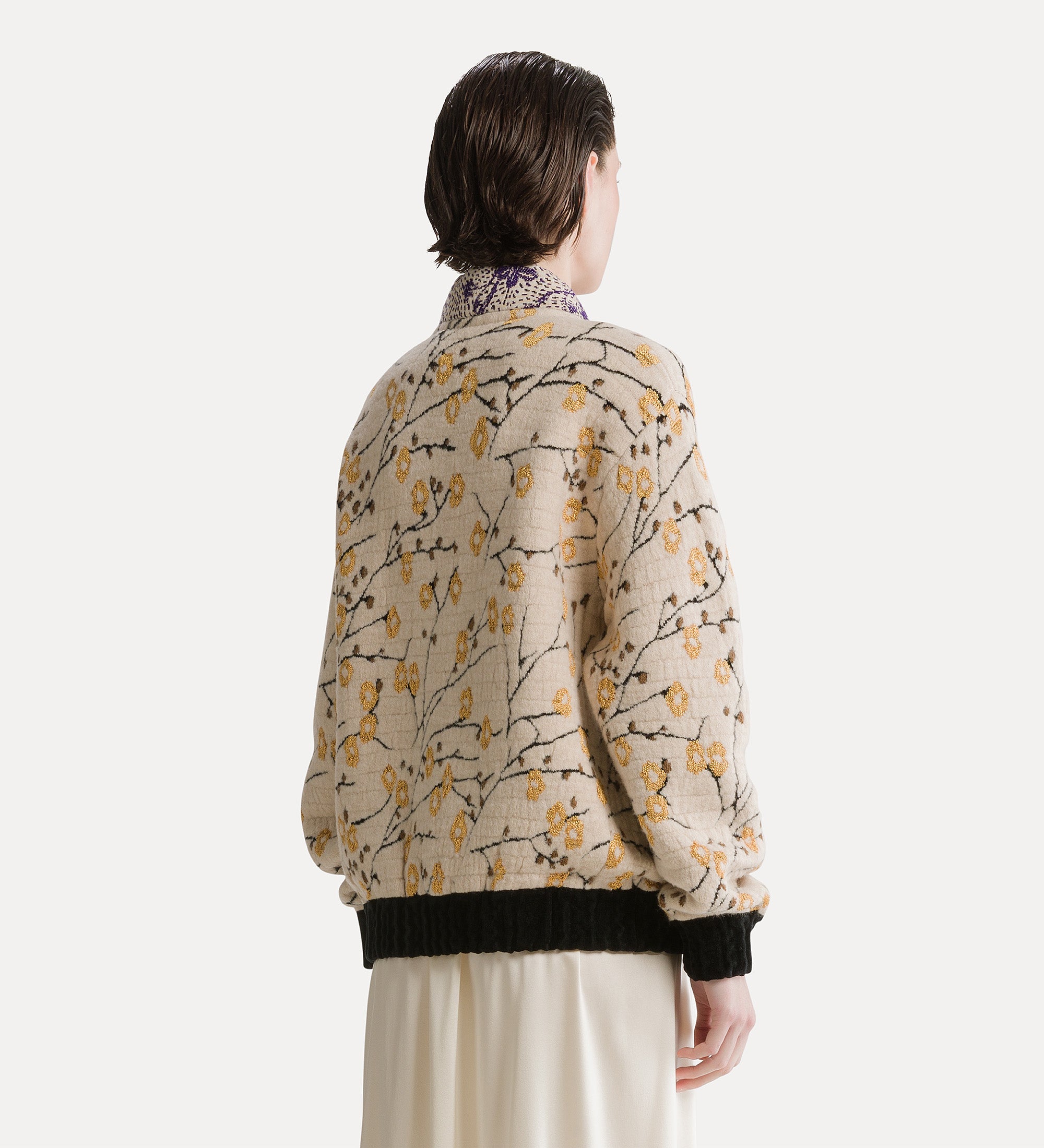 “cherry blossom” jacquard bomber jacket mandorla