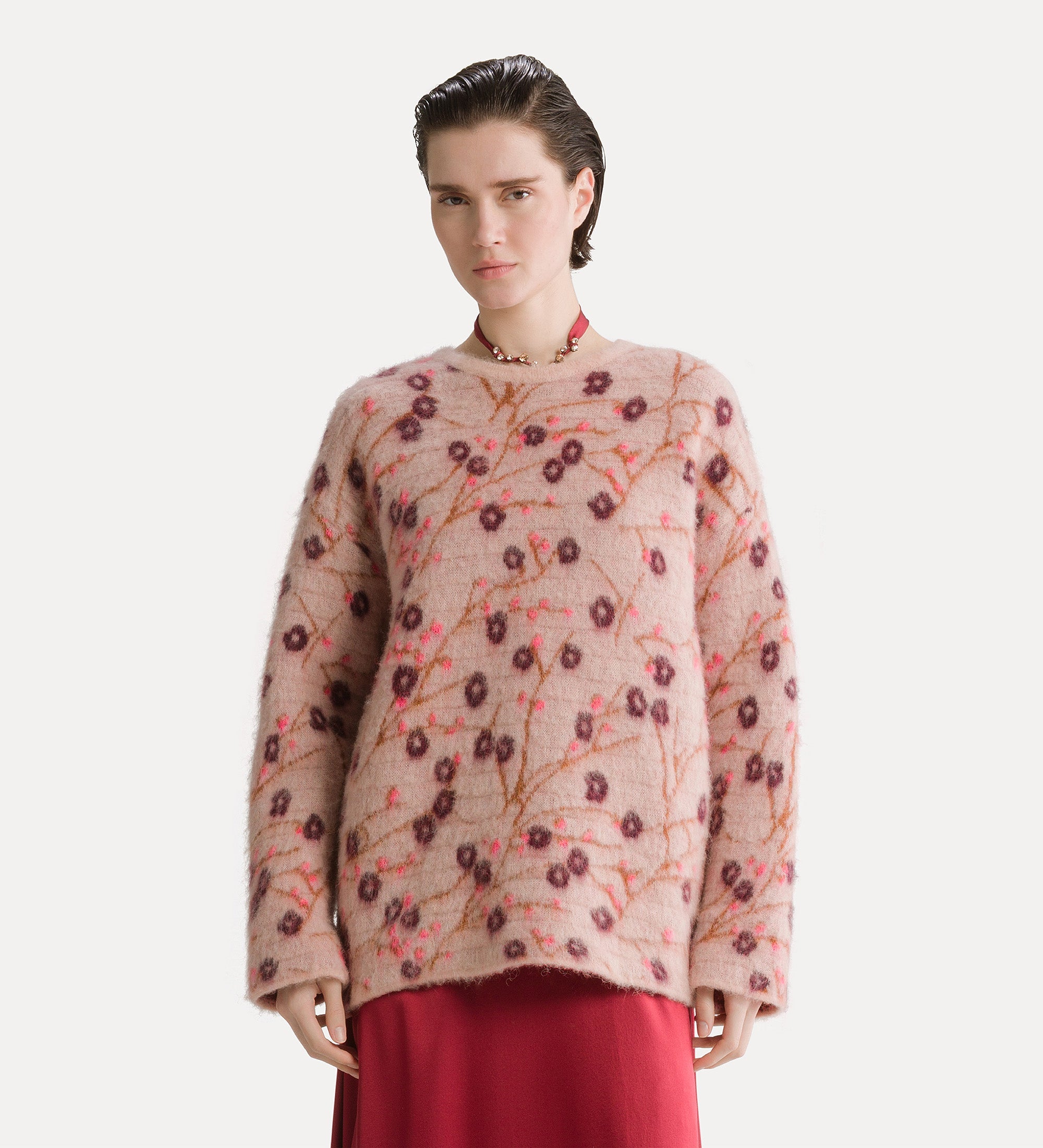 maglia jaquard garzata "cherry blossom" loto
