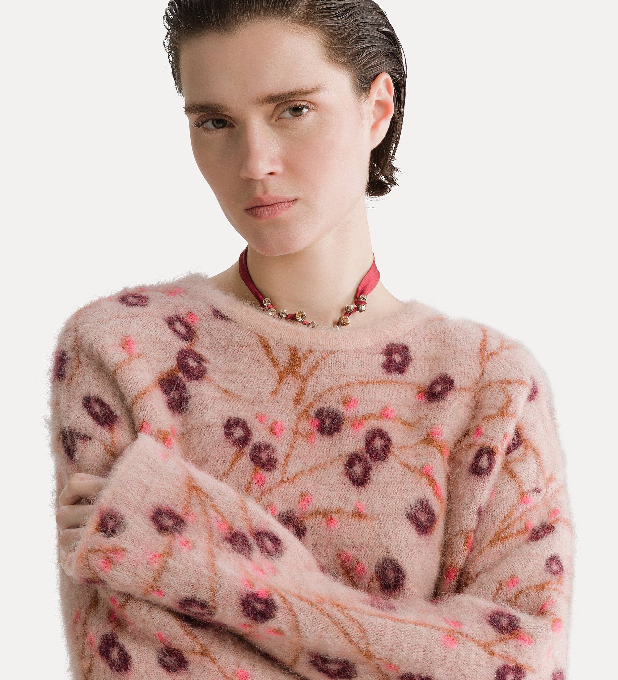 maglia jaquard garzata "cherry blossom" loto