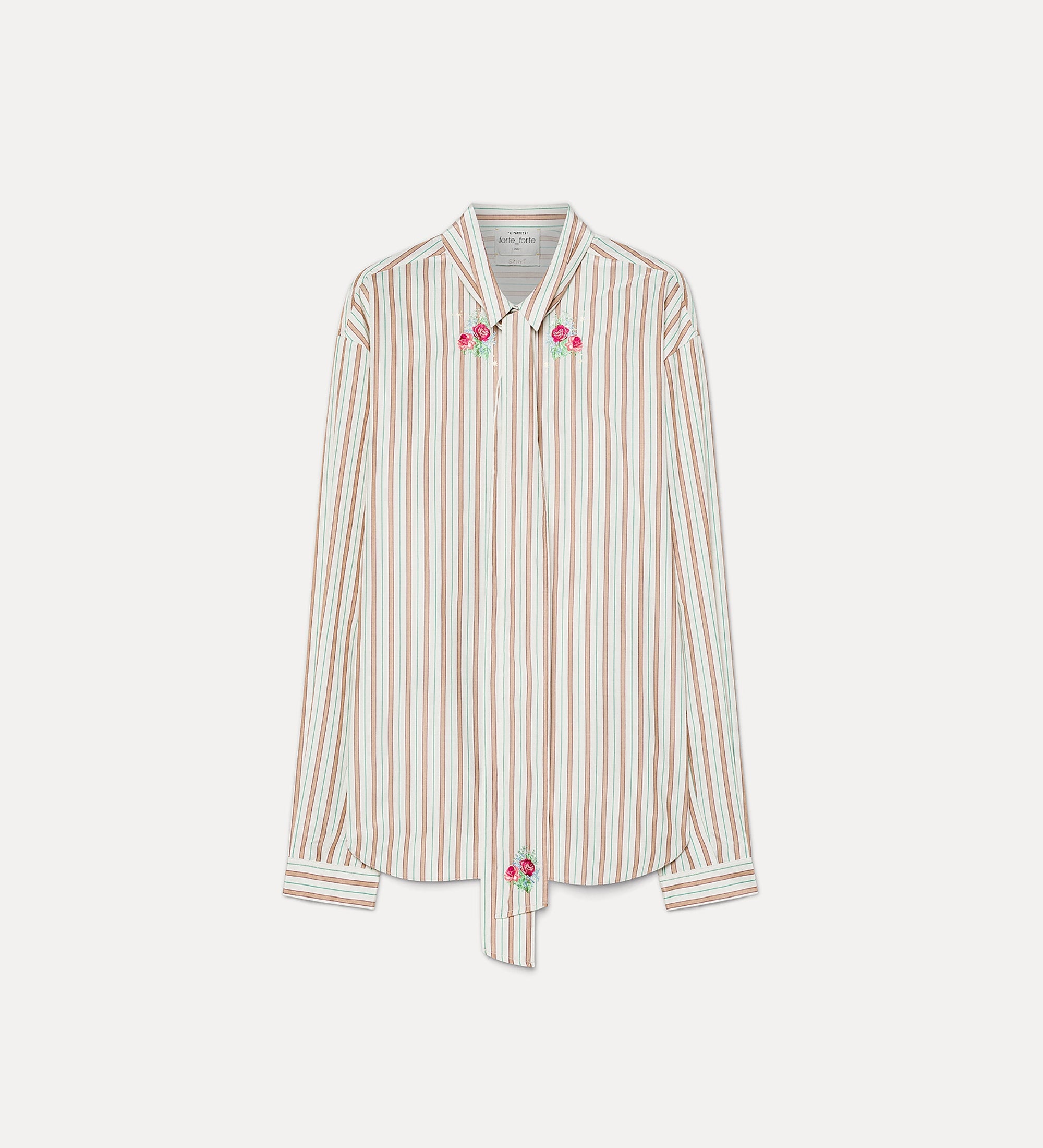 striped shirt with sash and “bouquet” embroidery rose