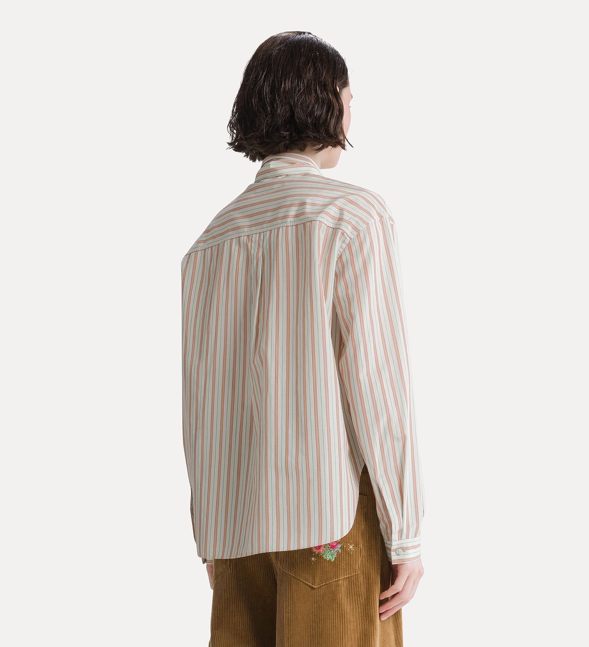 striped shirt with sash and “bouquet” embroidery rose