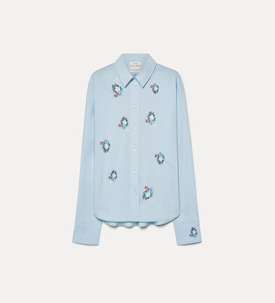 poplin boxy shirt with “bouquet” embroidery celestial