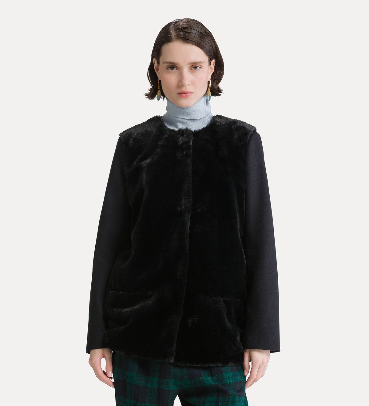 giacca in panno di misto lana e faux fur night
