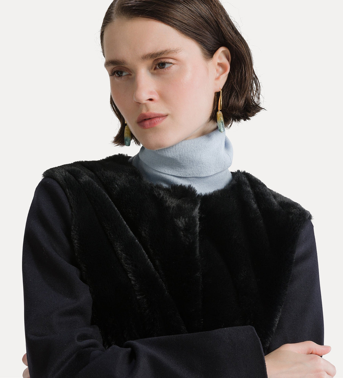 giacca in panno di misto lana e faux fur night