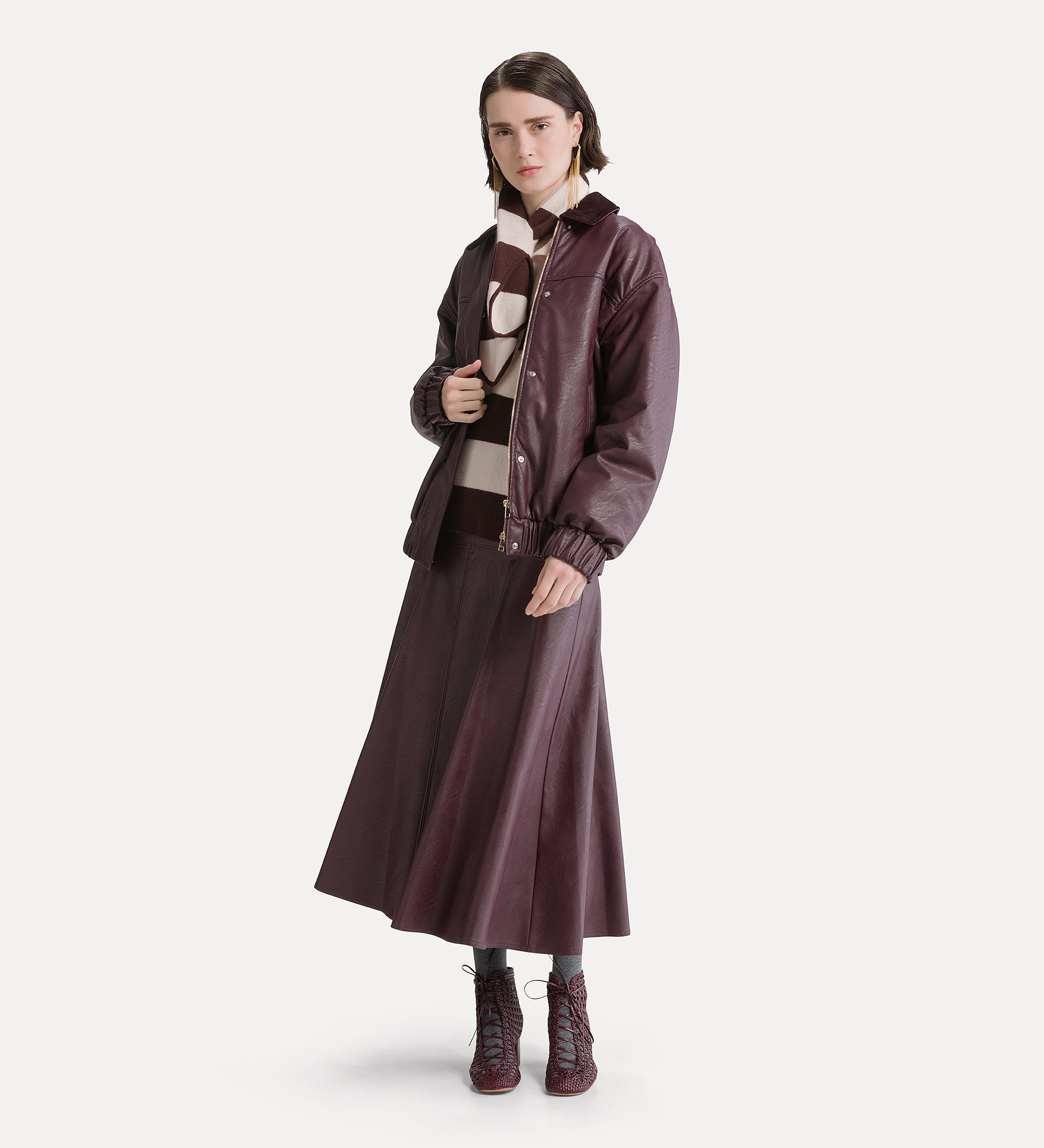 gonna midi effetto pelle bordeaux