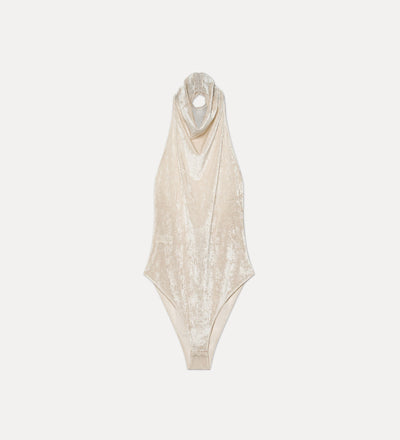 jersey and flocked tulle bodysuit platino