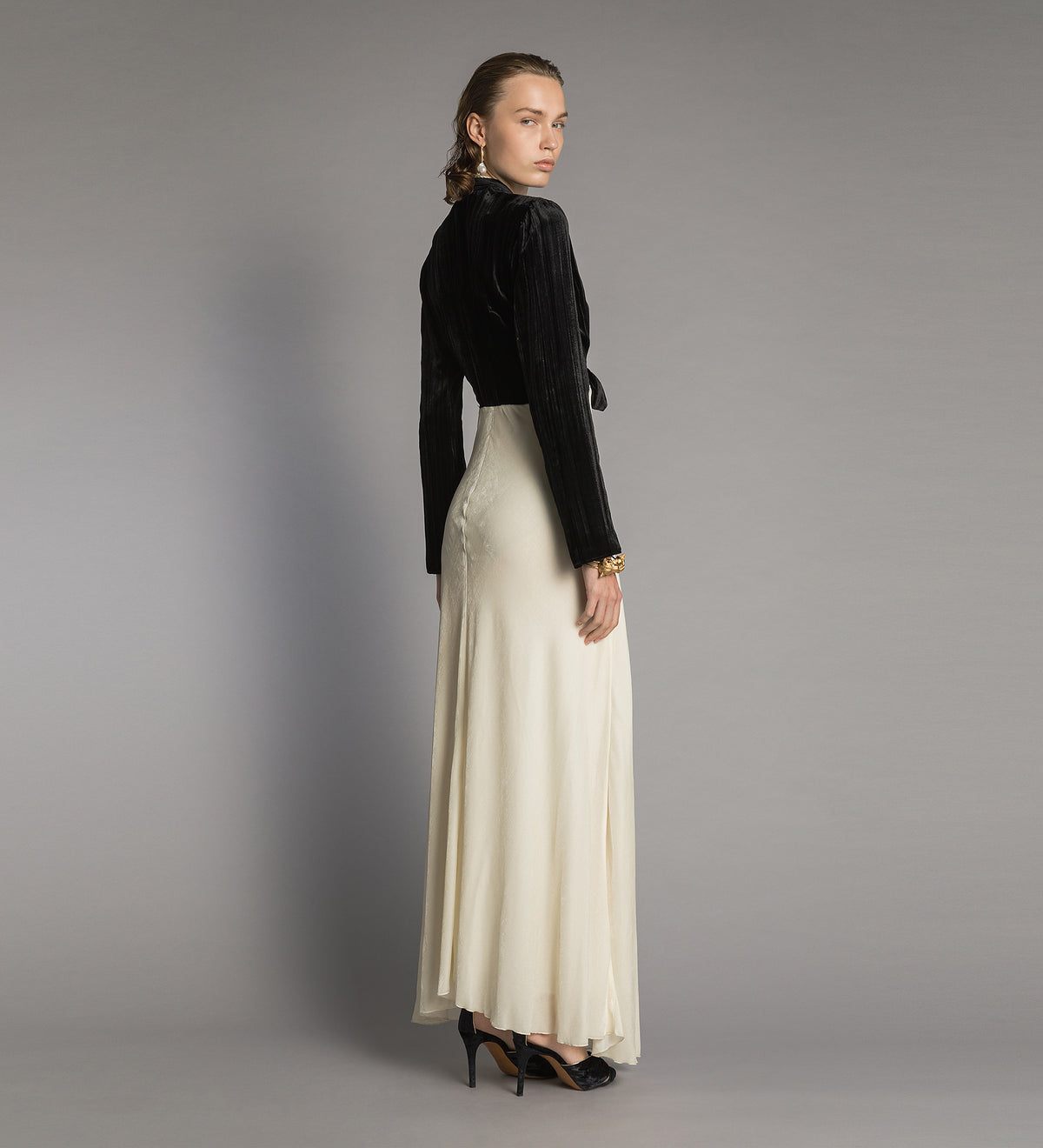 velvet and cupro dress with lace black