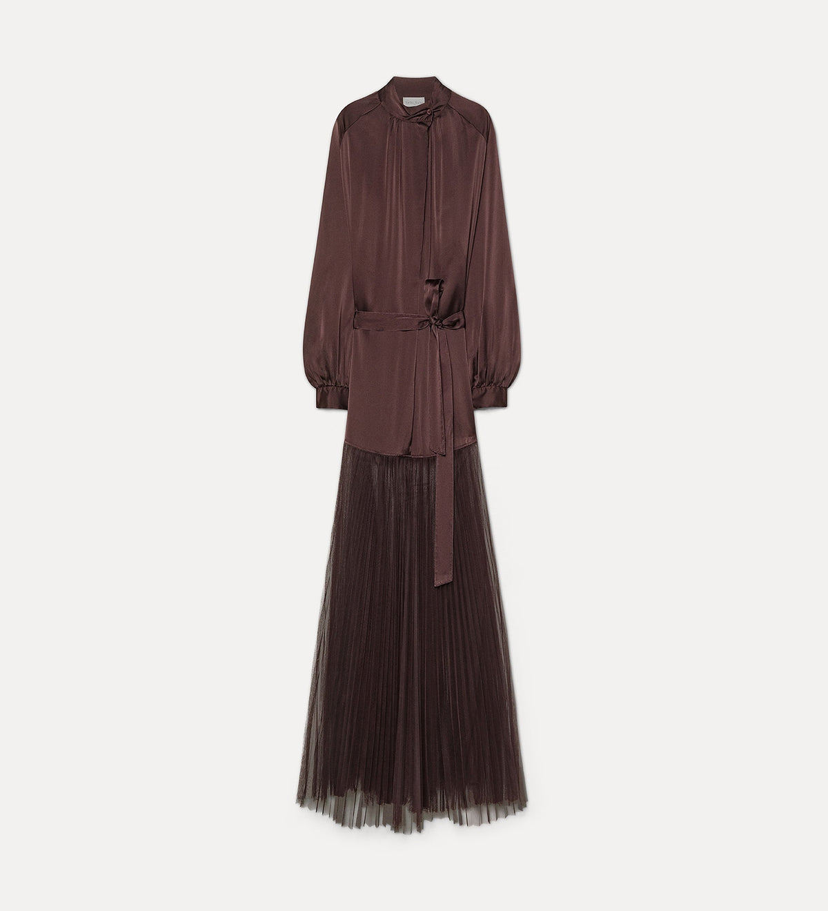 silk satin dress with a plissé-pleated tulle skirt diamond