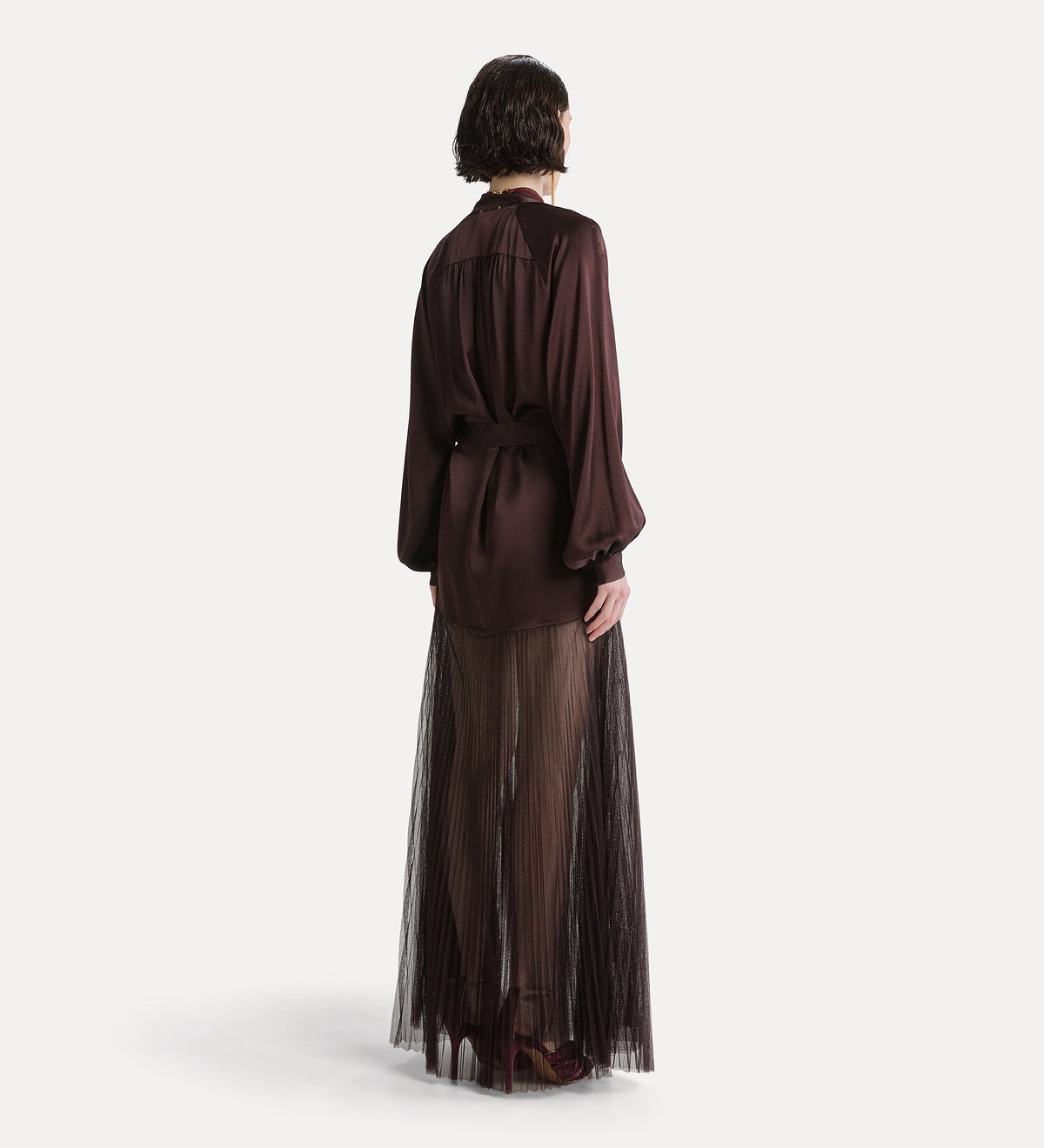 silk satin dress with a plissé-pleated tulle skirt diamond