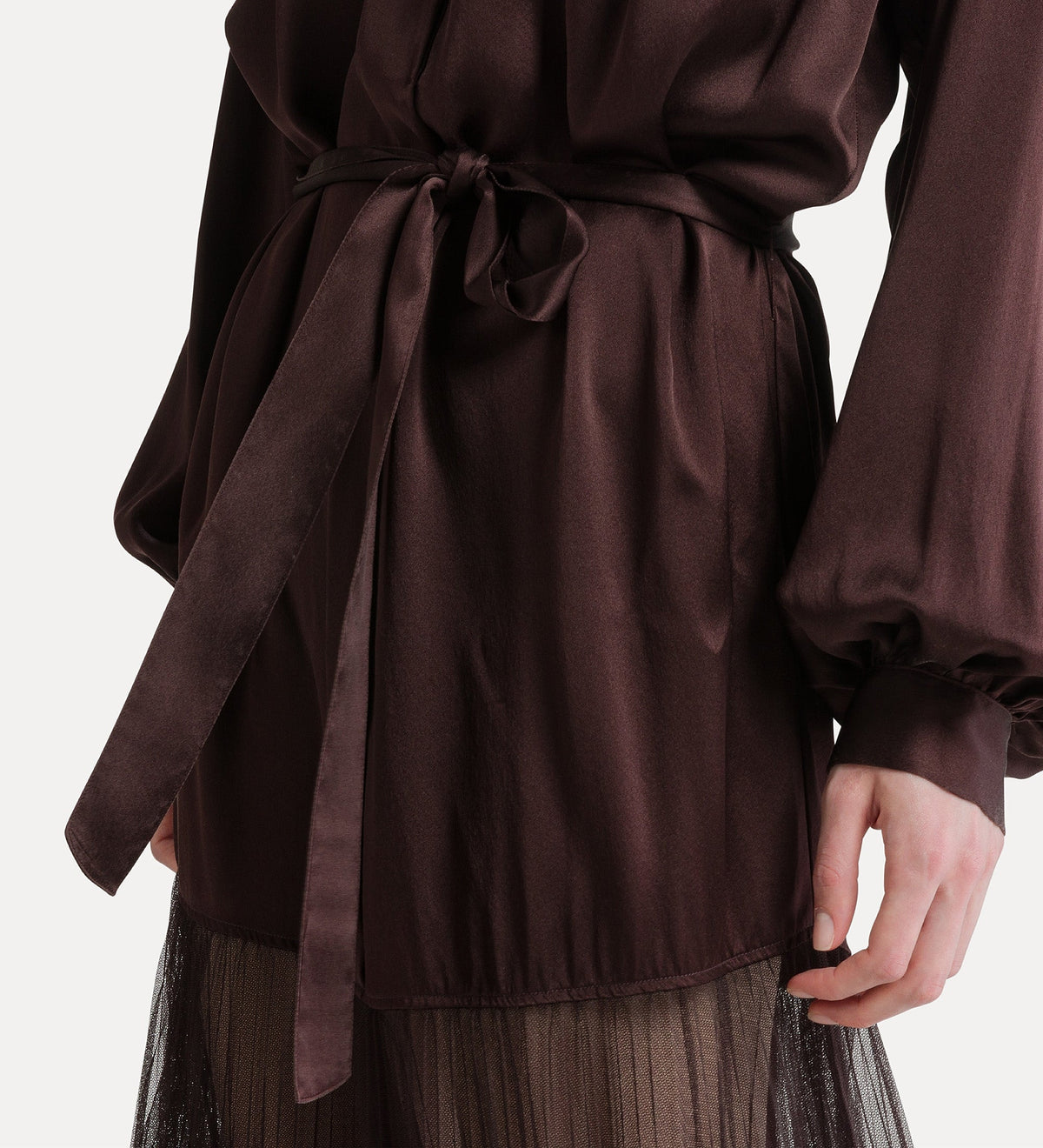 silk satin dress with a plissé-pleated tulle skirt diamond