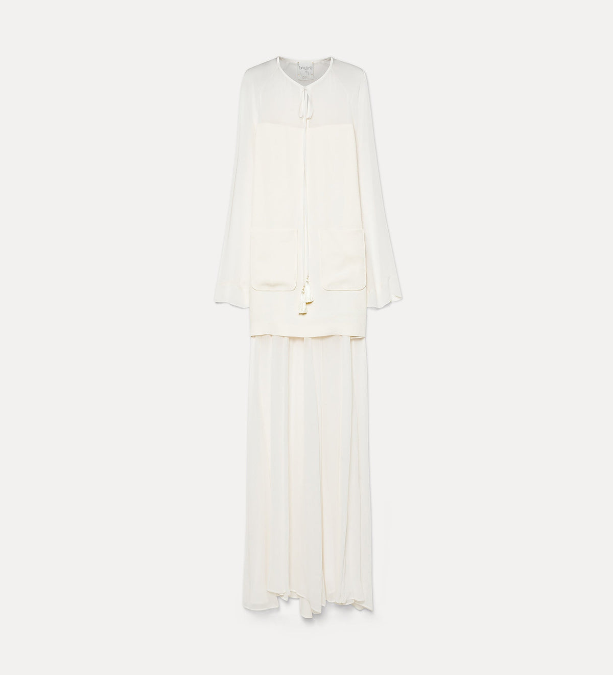 georgette and crepe long dress with a bow and tassels diamond