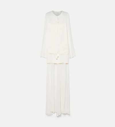 robe longue en georgette et crêpe avec nœud et glands diamond