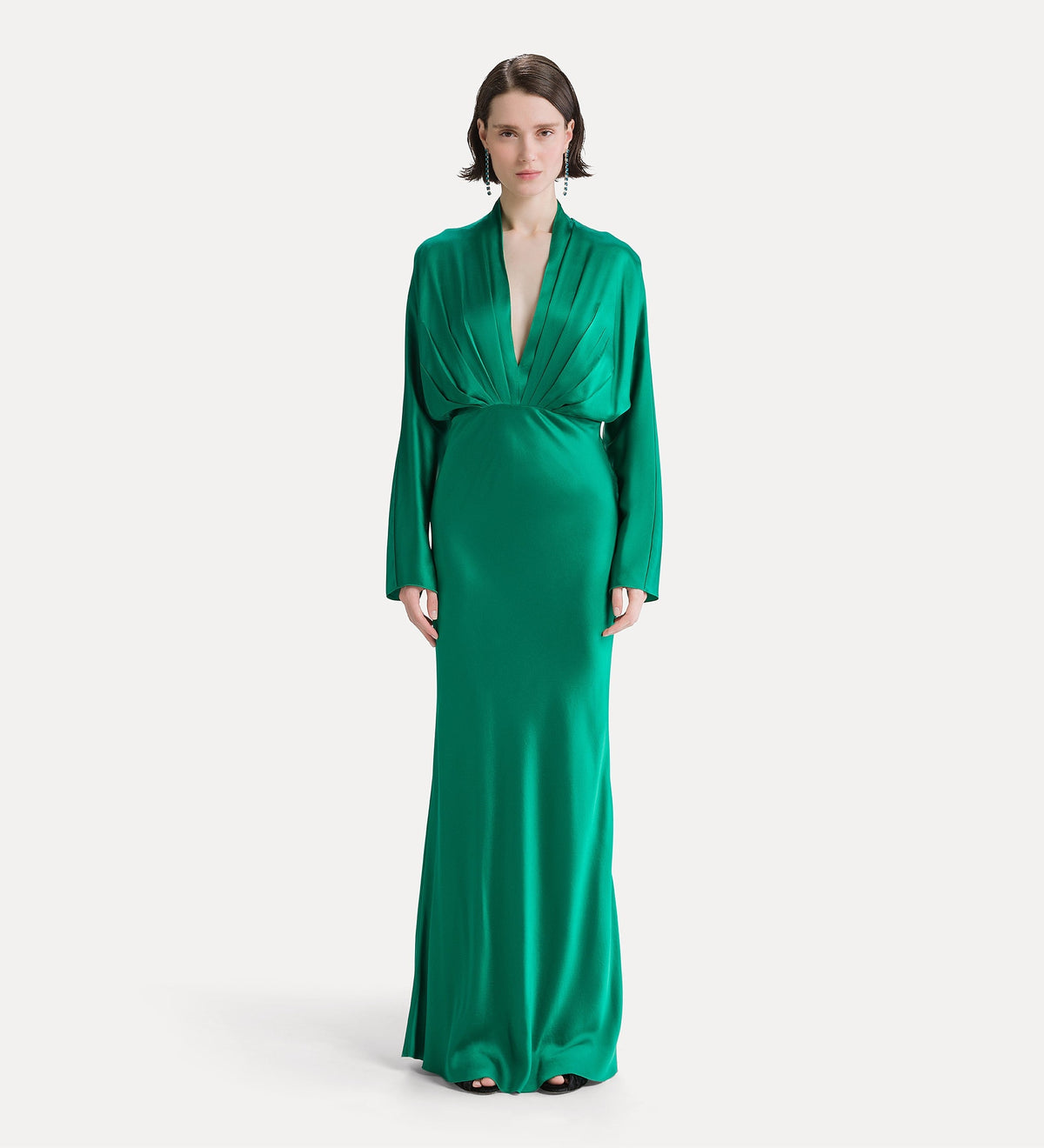 heavy silk satin v-neck dress royal