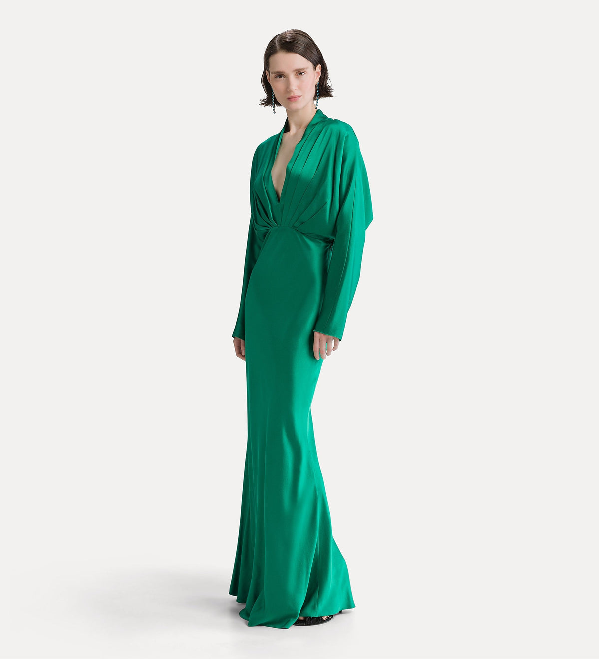 heavy silk satin v-neck dress royal