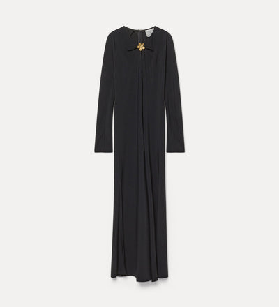 envers satin dress with jewel flower black