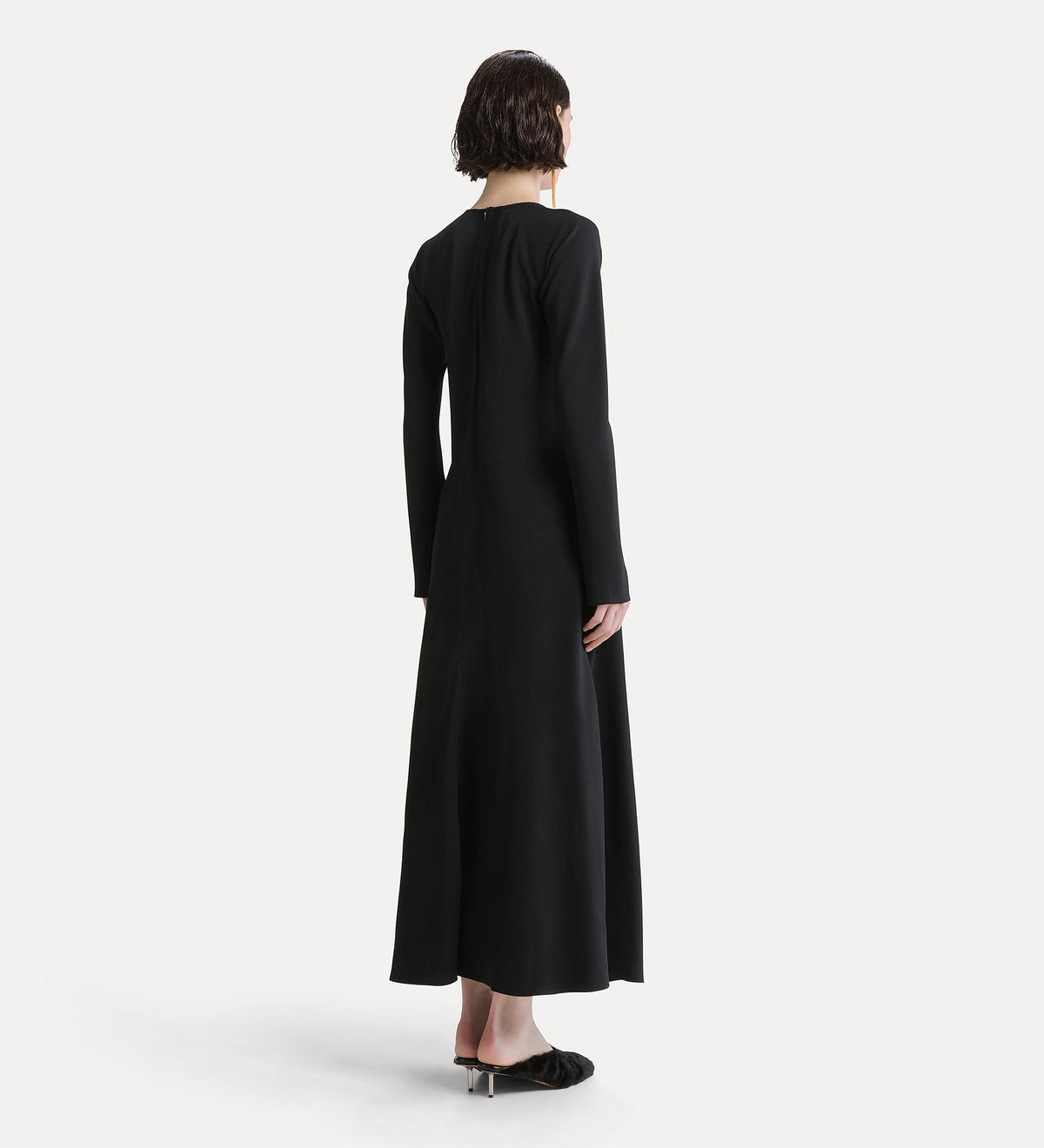 envers satin dress with jewel flower black