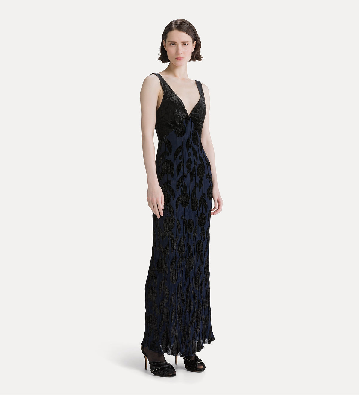 slip dress in velluto crêpe “roses” night