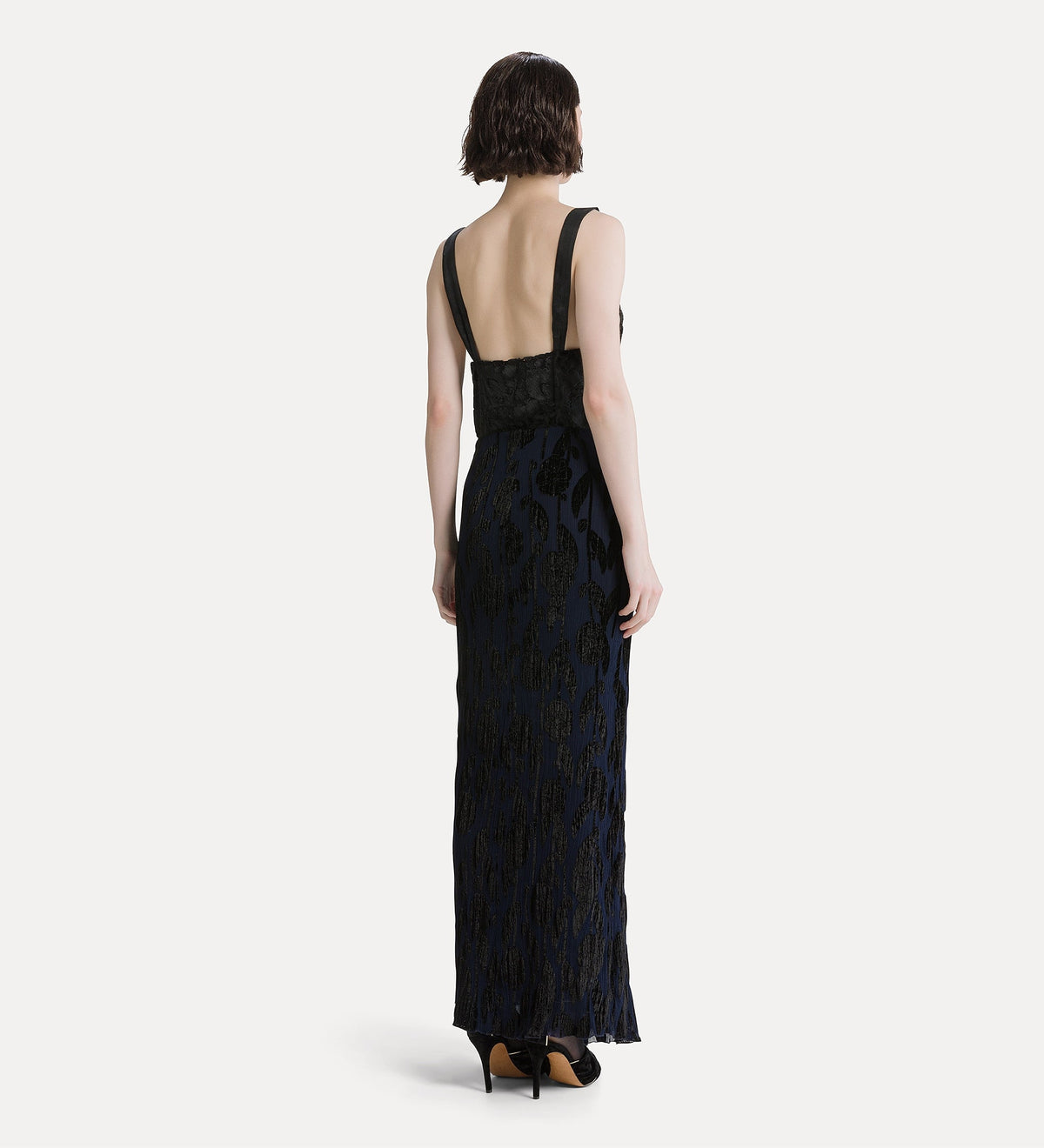slip dress in velluto crêpe “roses” night