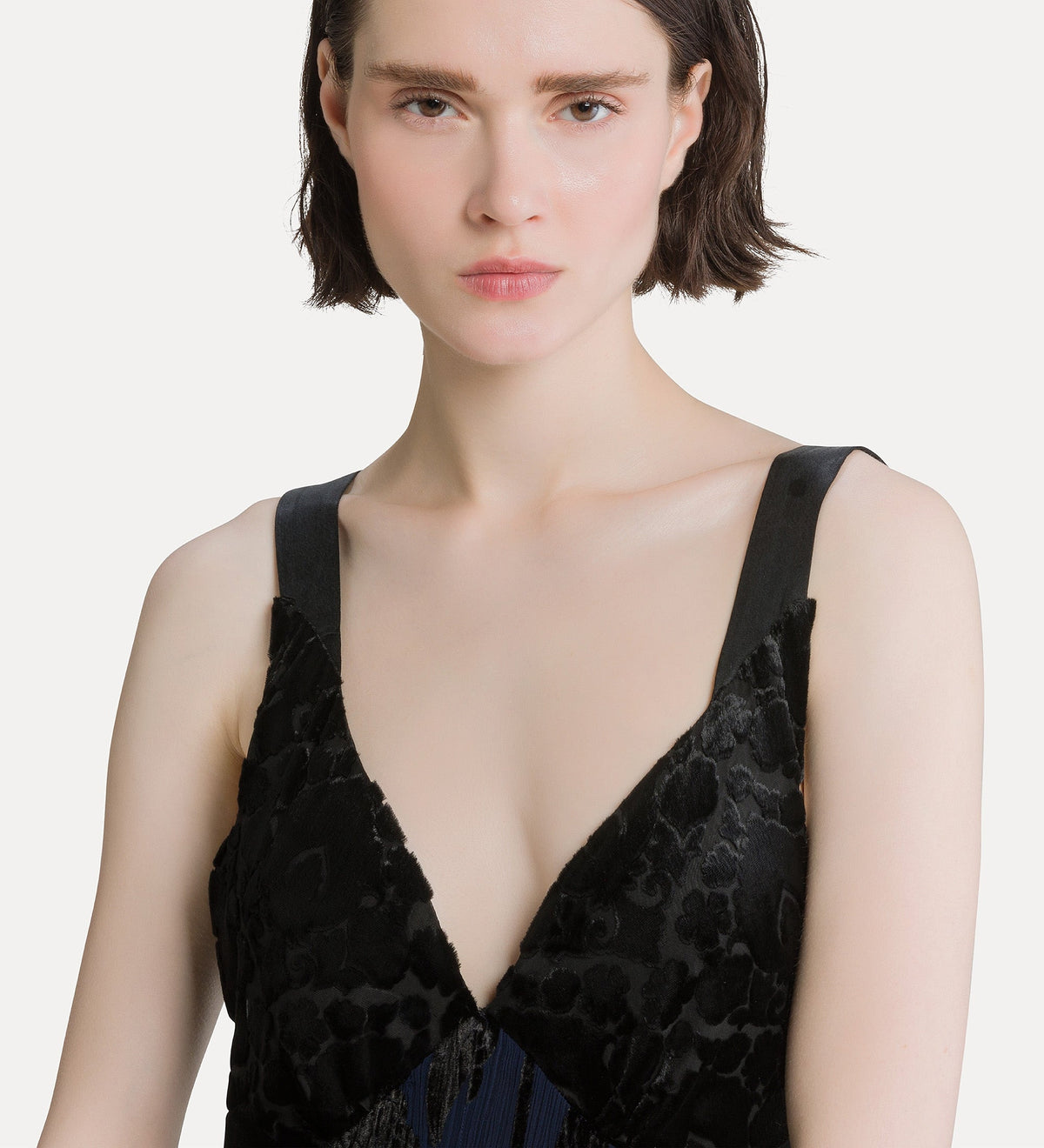 slip dress in velluto crêpe “roses” night