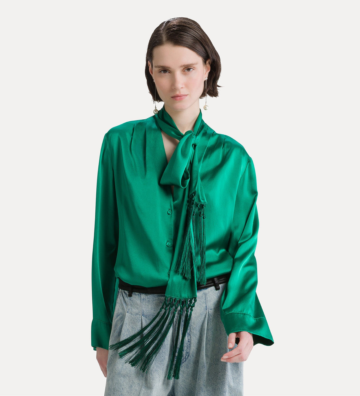 silk satin shirt with neckerchief royal