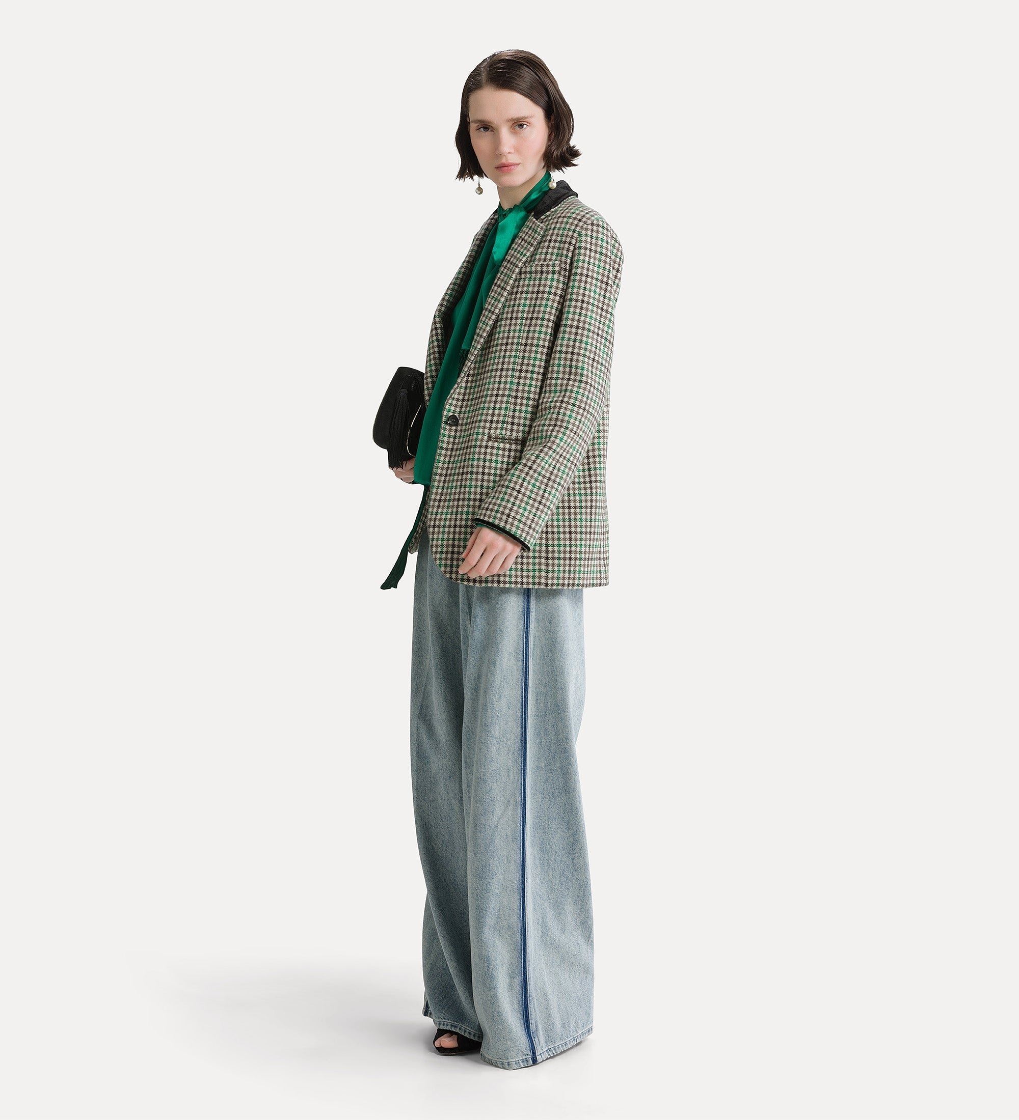 silk satin shirt with neckerchief royal