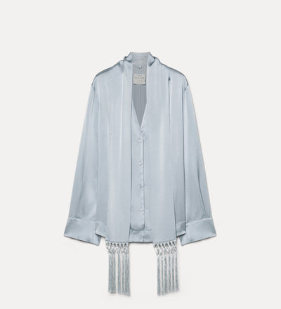 silk satin shirt with neckerchief grey