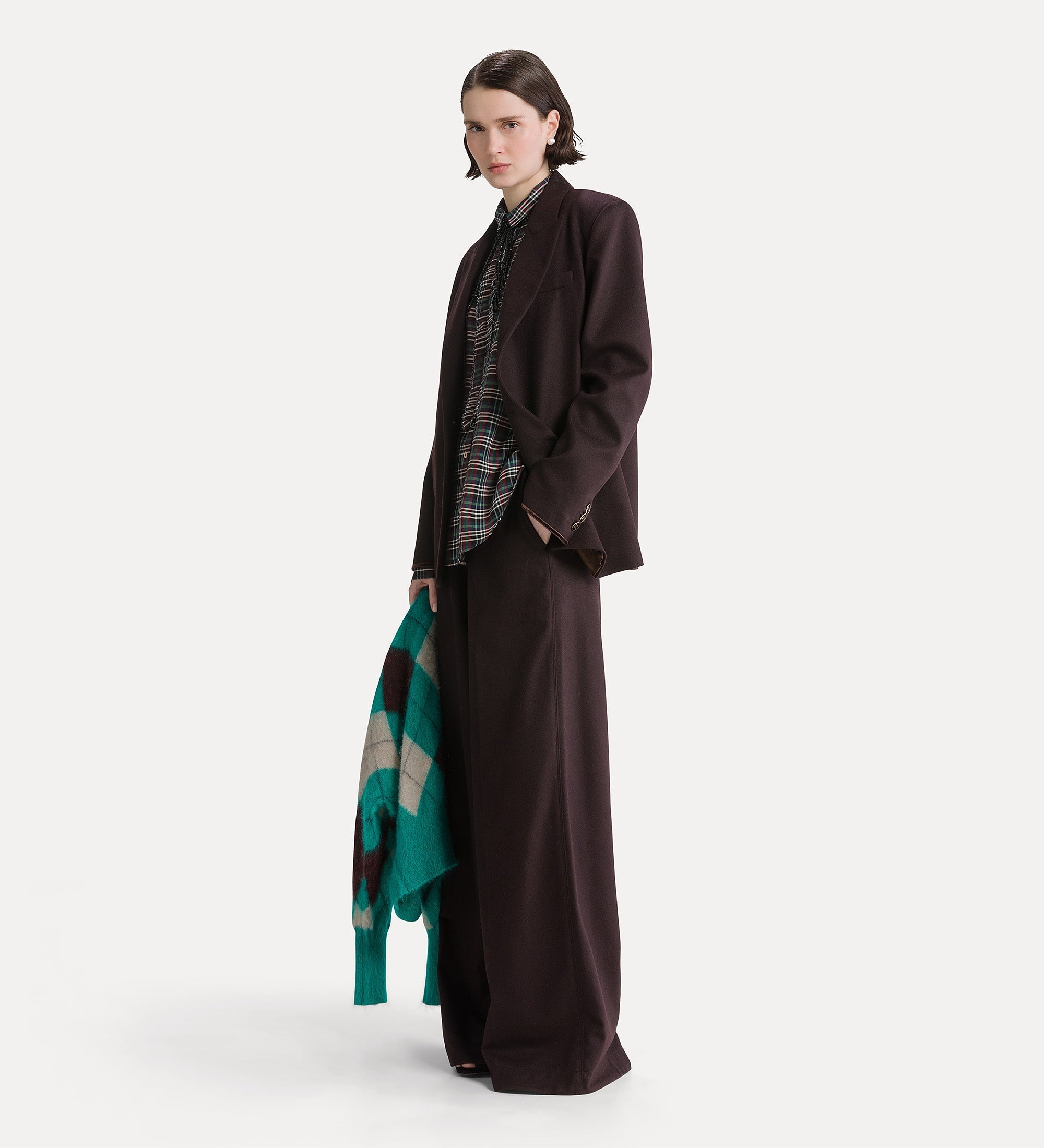 camicia tartan in voile con ruches royal
