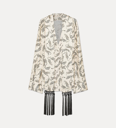 “royal leopard” satin shirt with neckerchief ivory