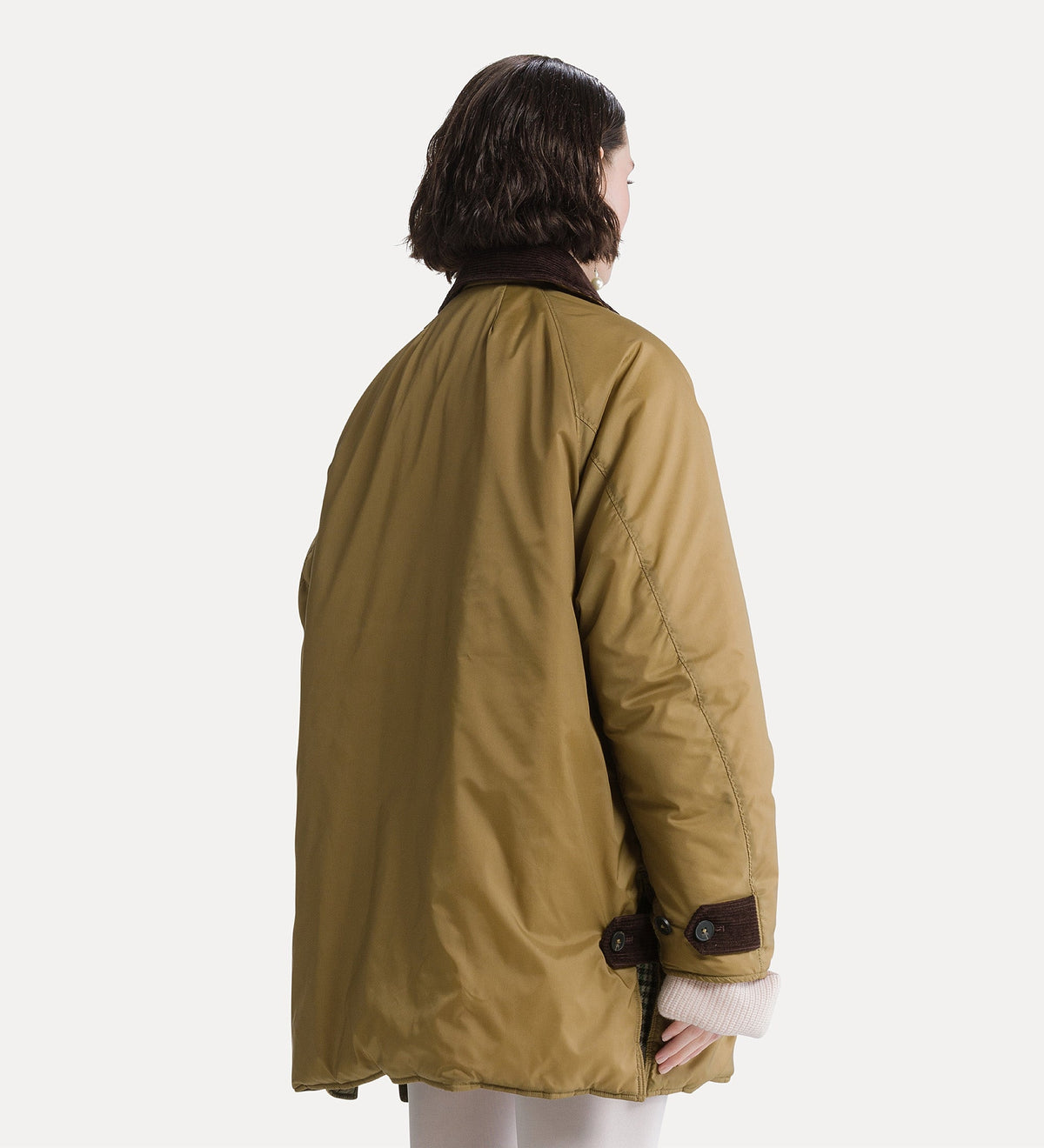 veste british midi en nylon avec détails en velours côtelé gold