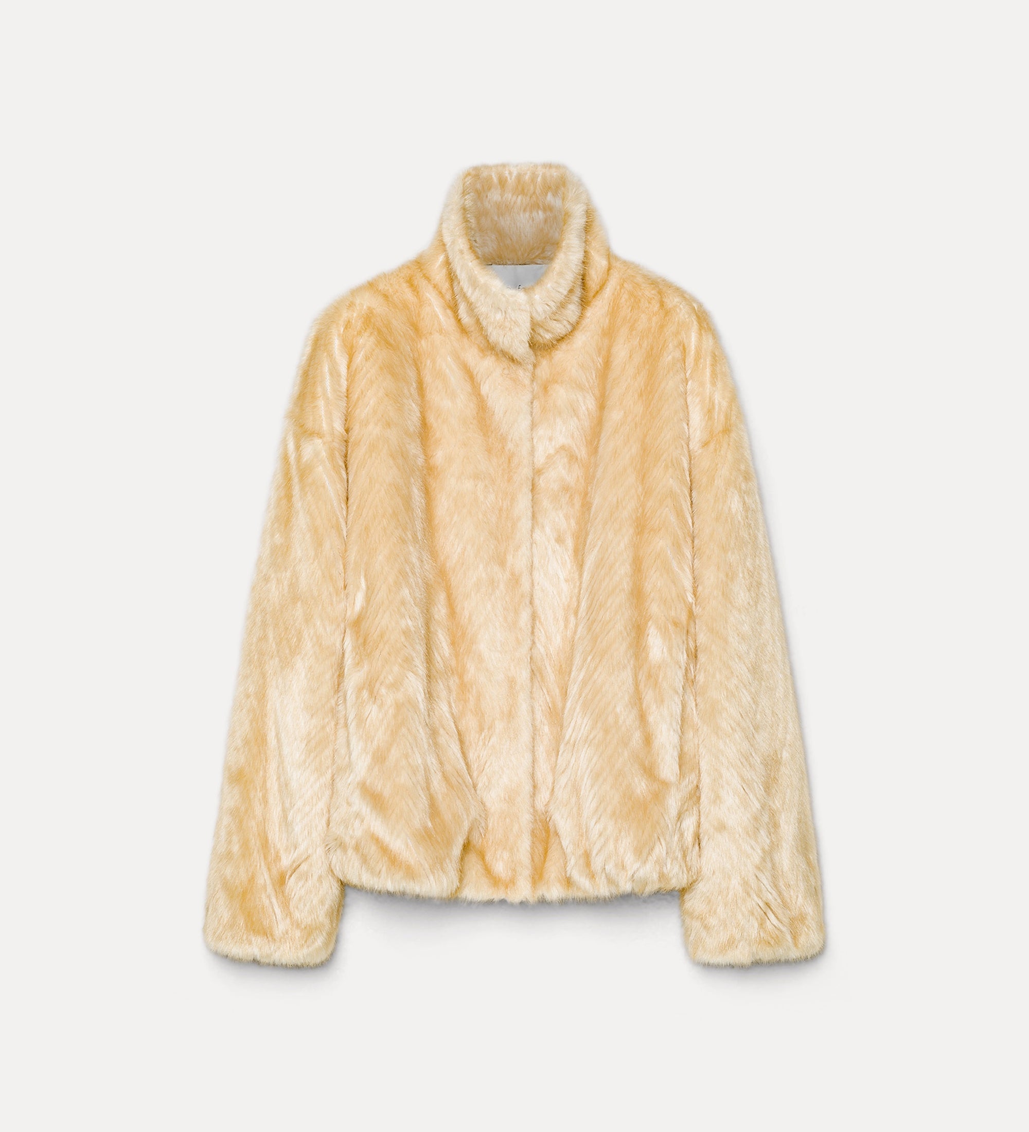 bomber in faux fur con motivo chevron platino