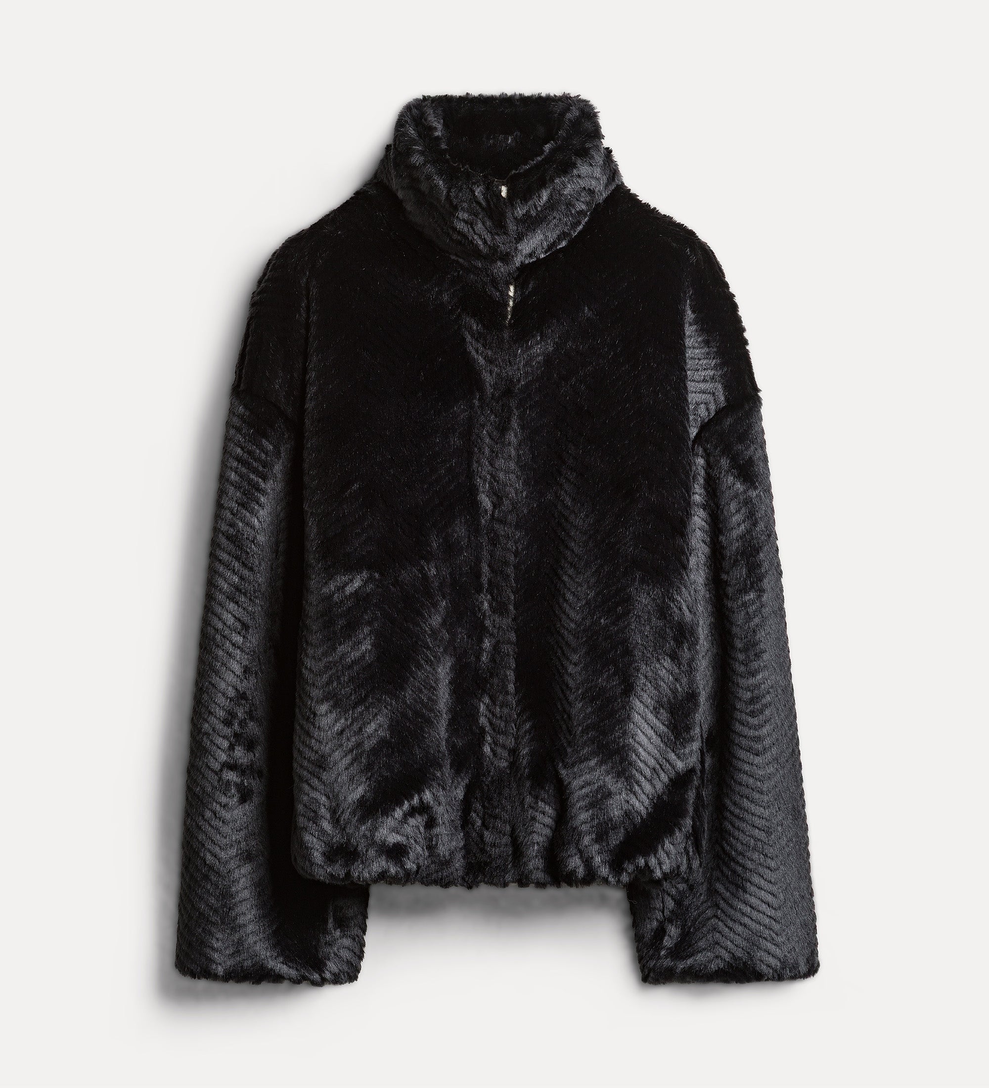 bomber in faux fur con motivo chevron black