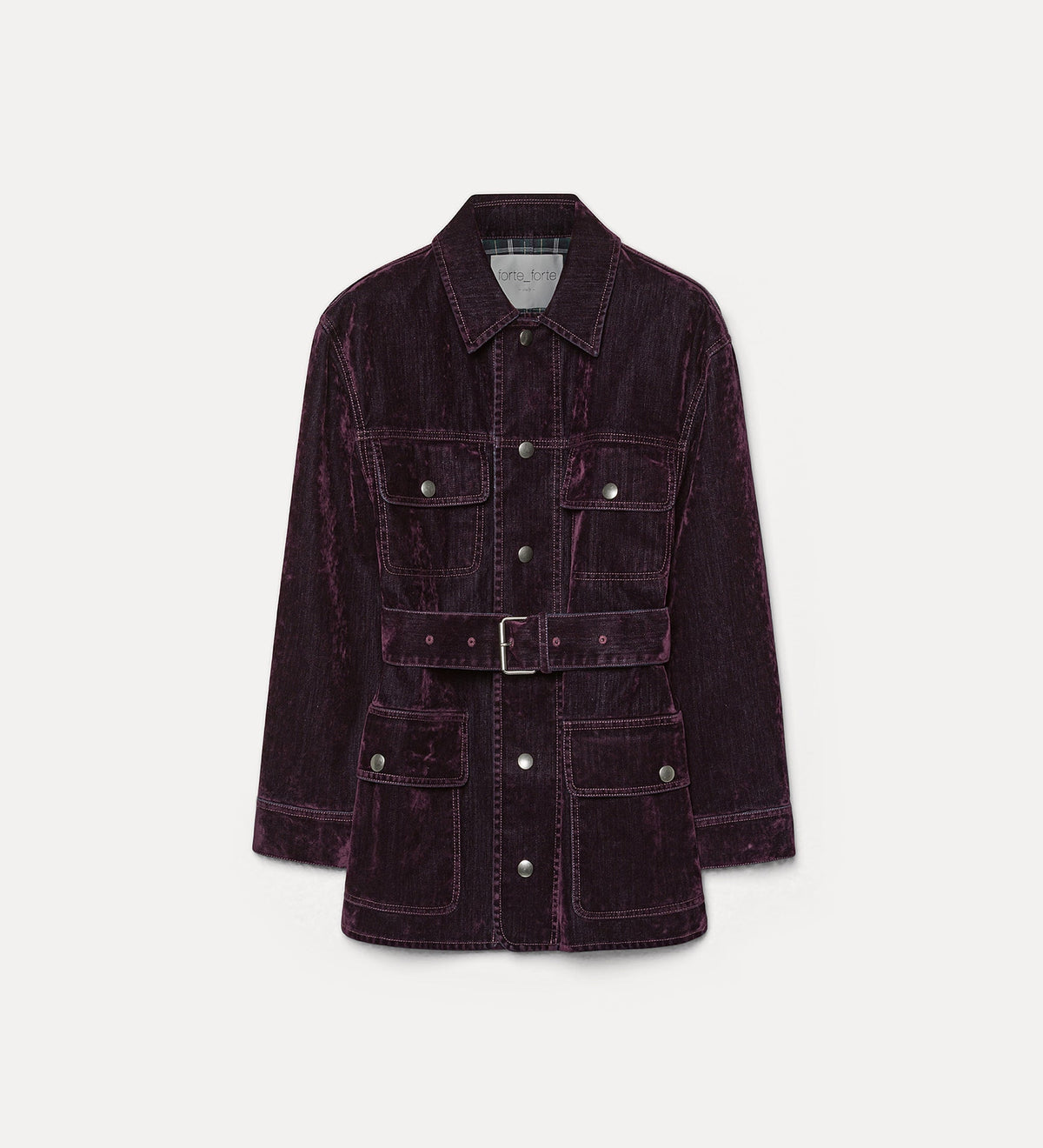 field jacket en denim floqué bordeaux