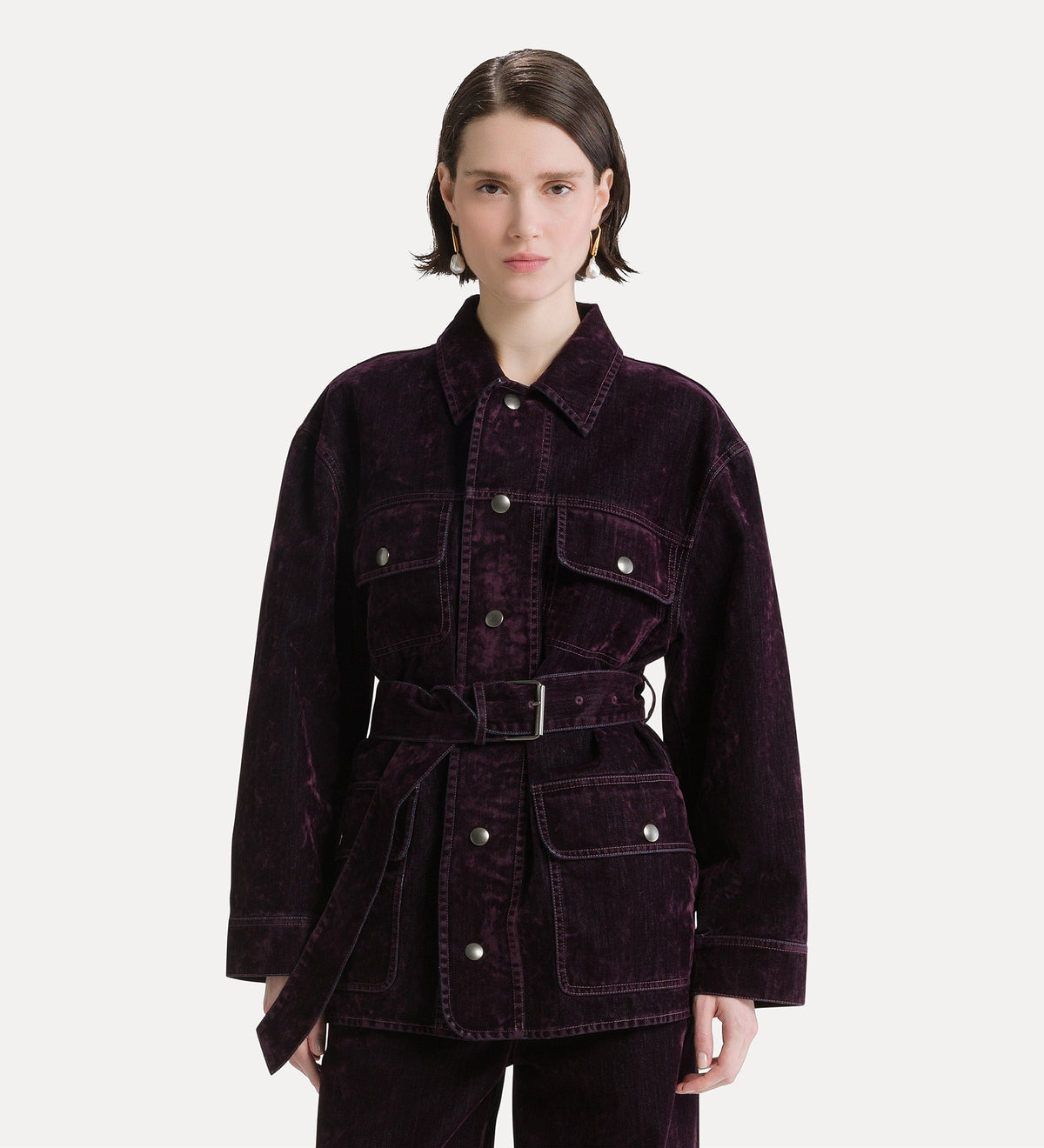 field jacket en denim floqué bordeaux