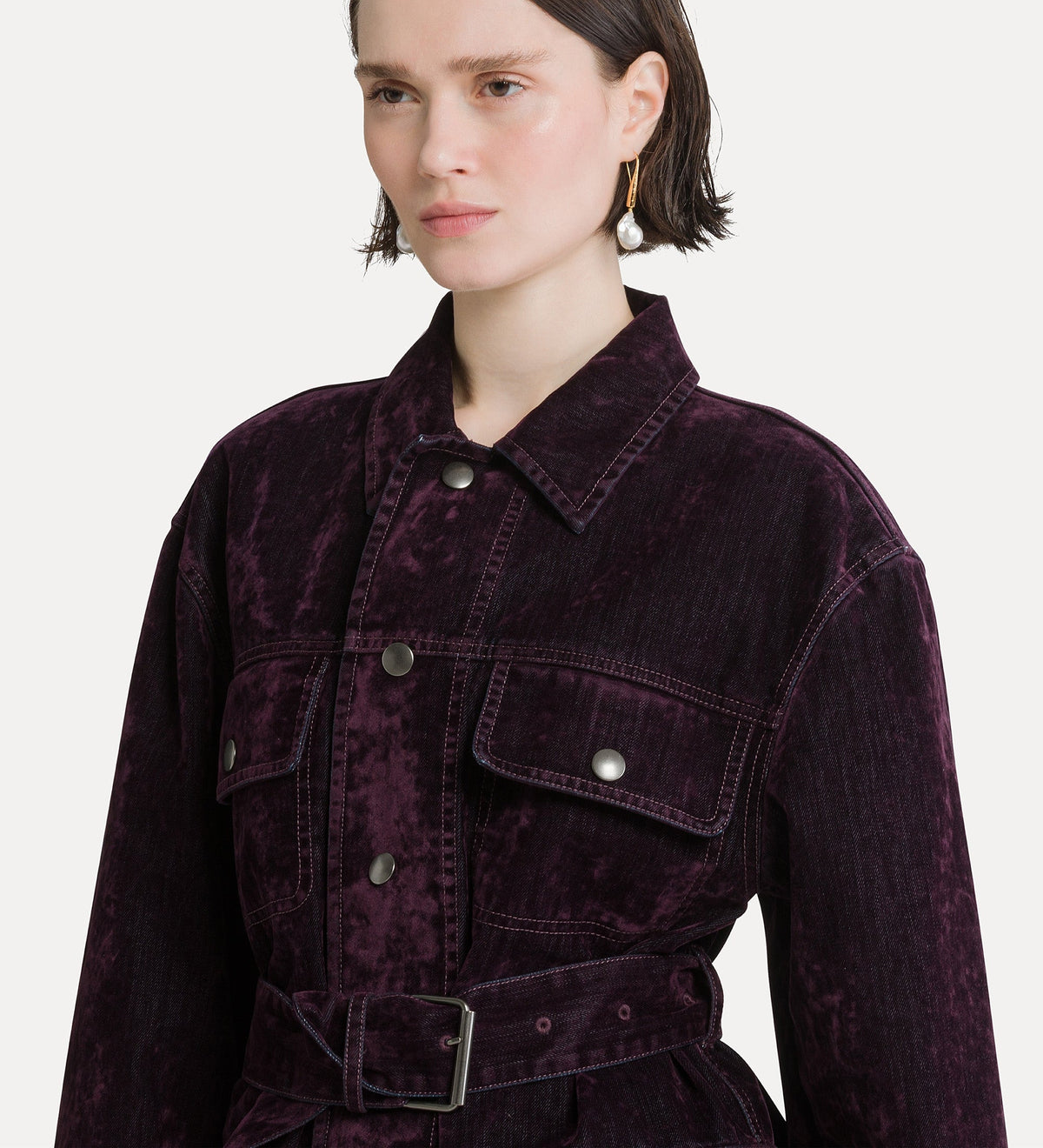 field jacket en denim floqué bordeaux