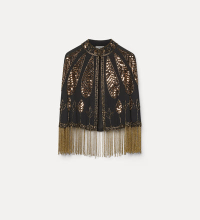 cape with fringing and “the queen's beads” hand embroidery gold