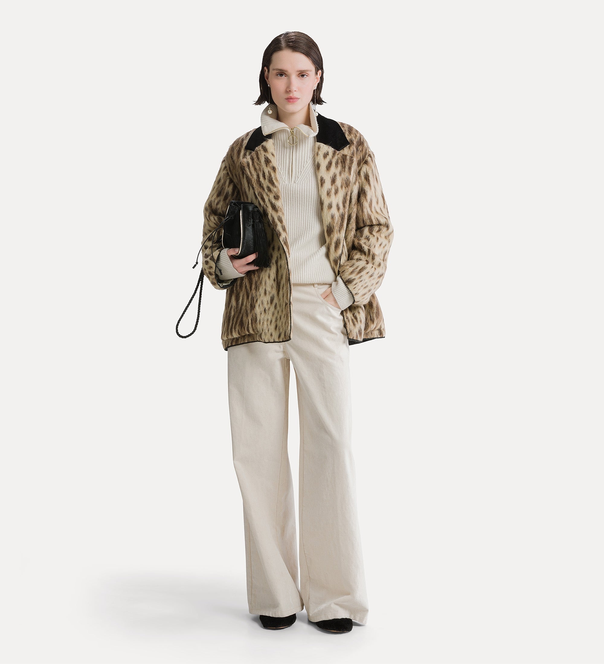 cappotto corto in misto lana vergine e alpaca “royal leopard” gold